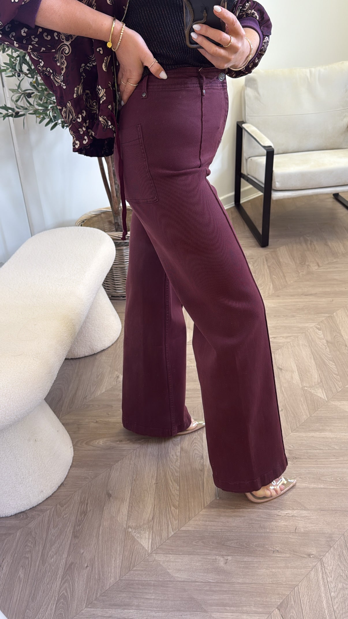 JAYDEN burgundy wide leg denim jeans
