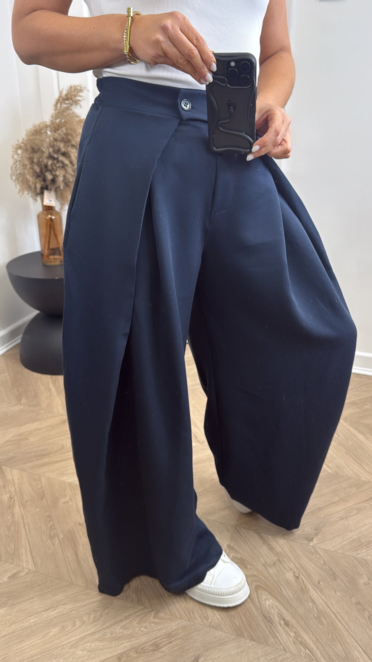TANYA navy flowing trousers with stretchy waistband
