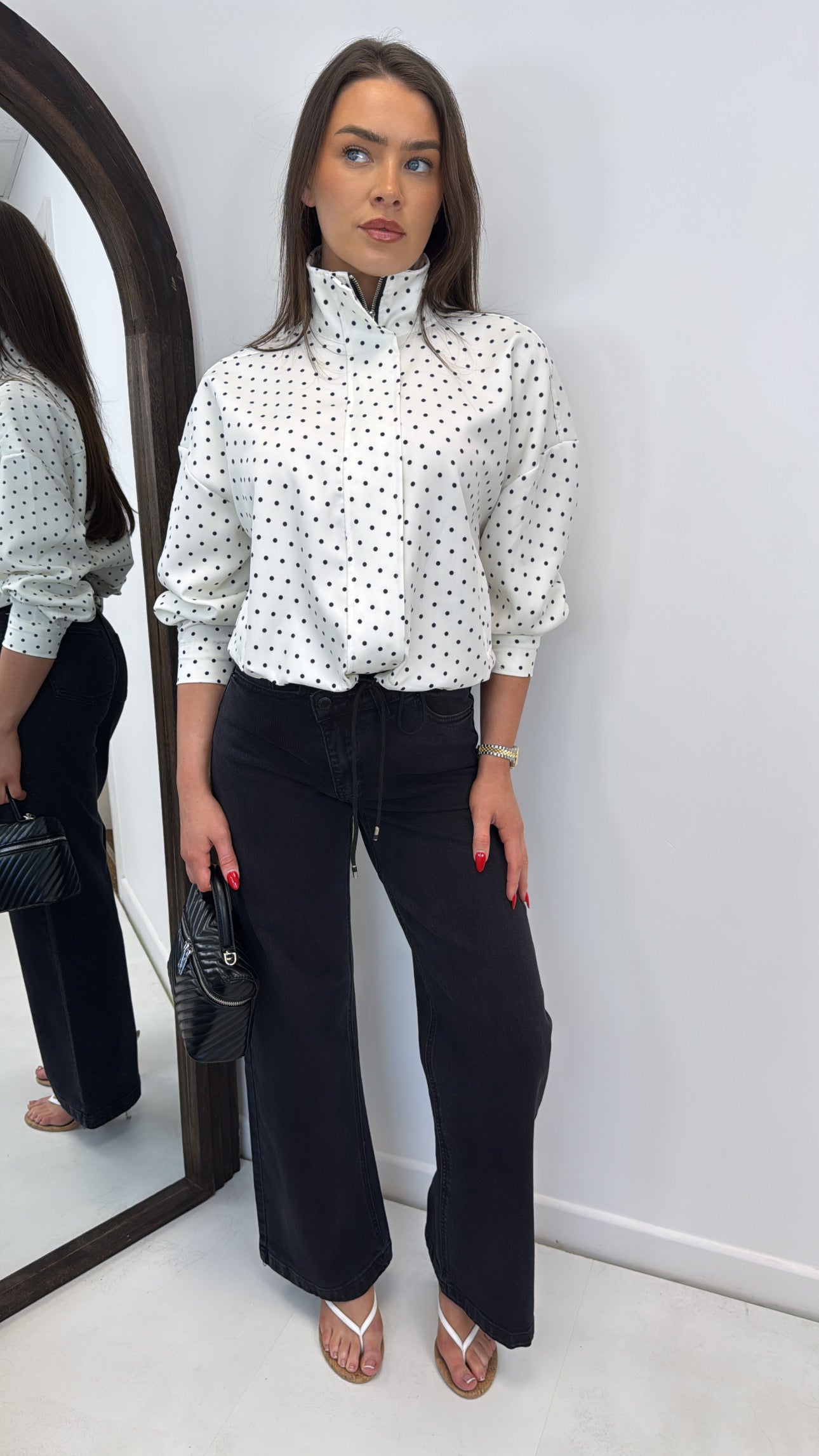 PIA cream polka dot drawstring jacket