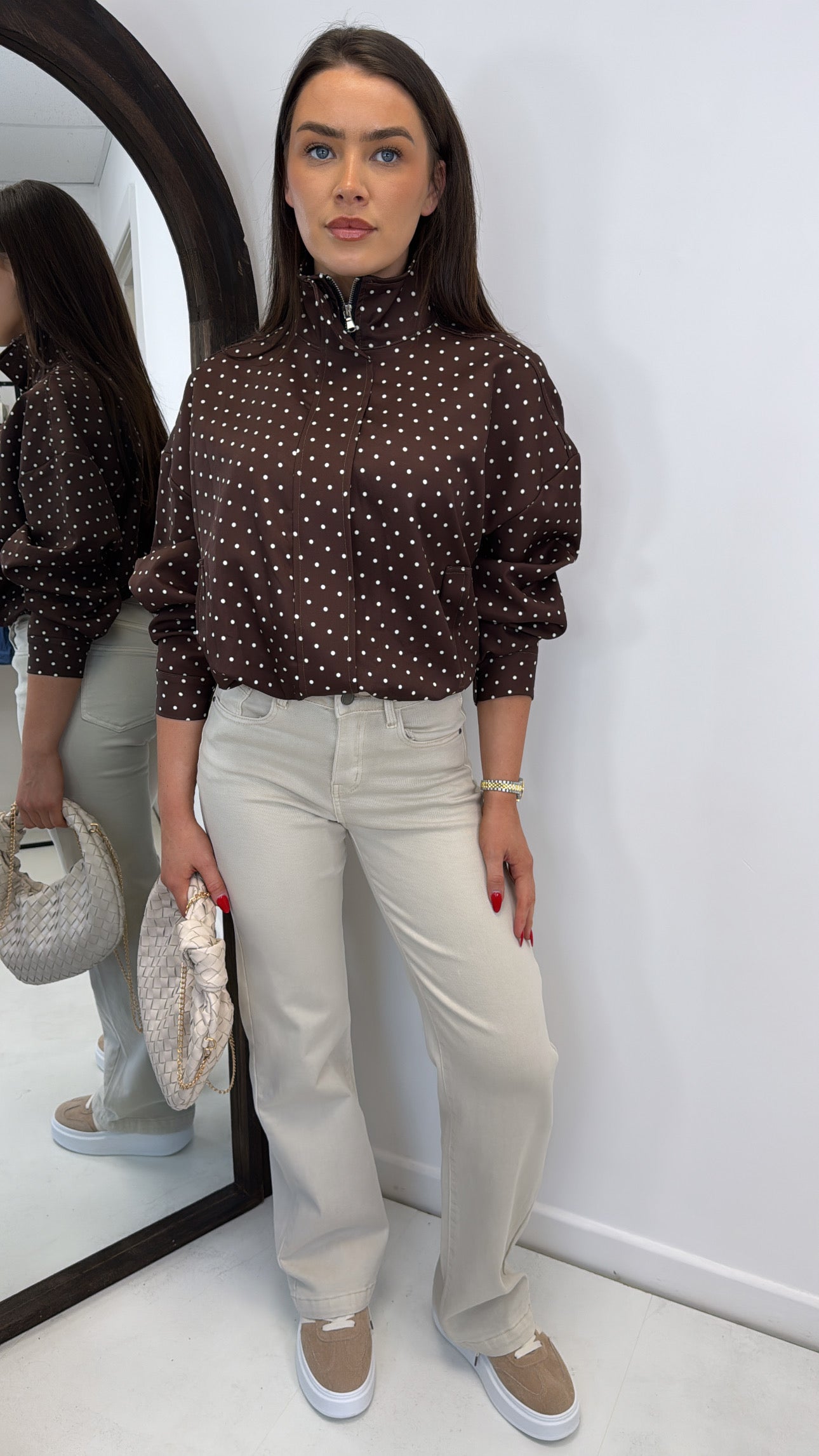 PIA brown polka dot drawstring jacket