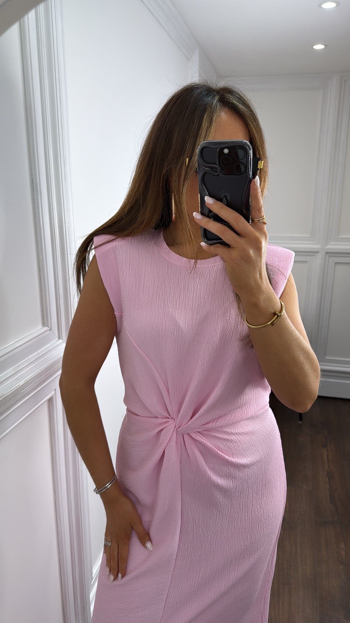 LAUREL pink twist front midi dress