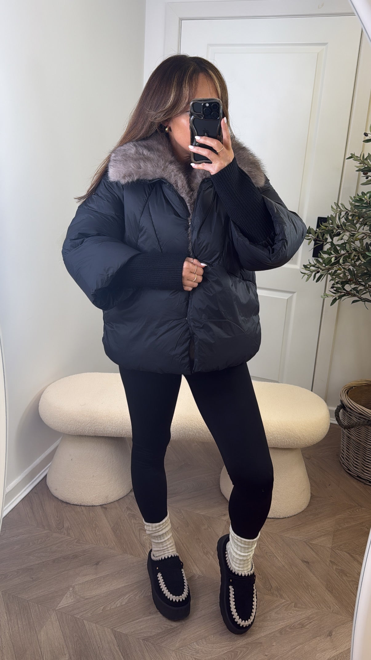 EMILY black puffer coat with faux fur