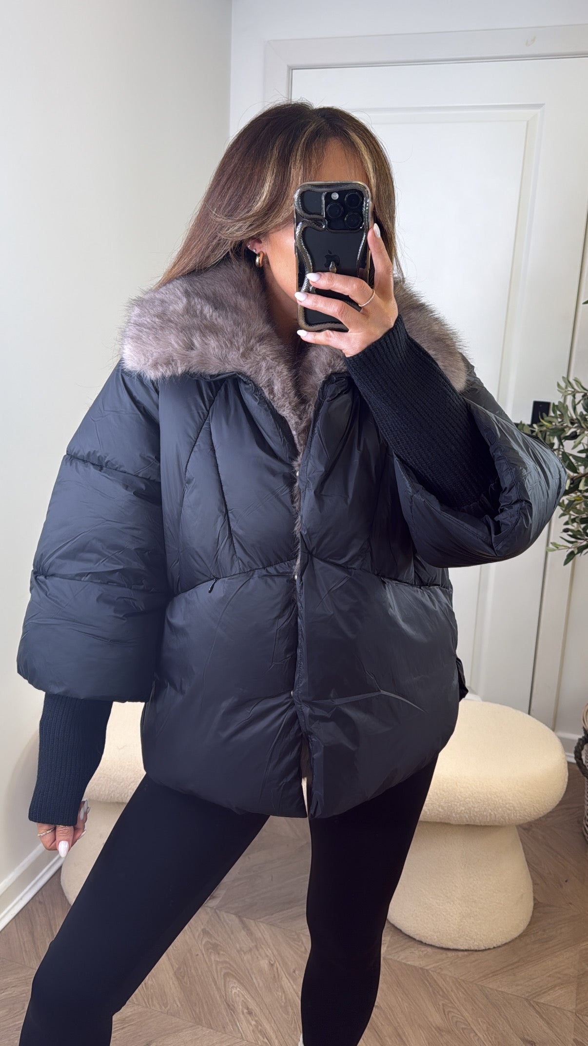 EMILY black puffer coat with faux fur