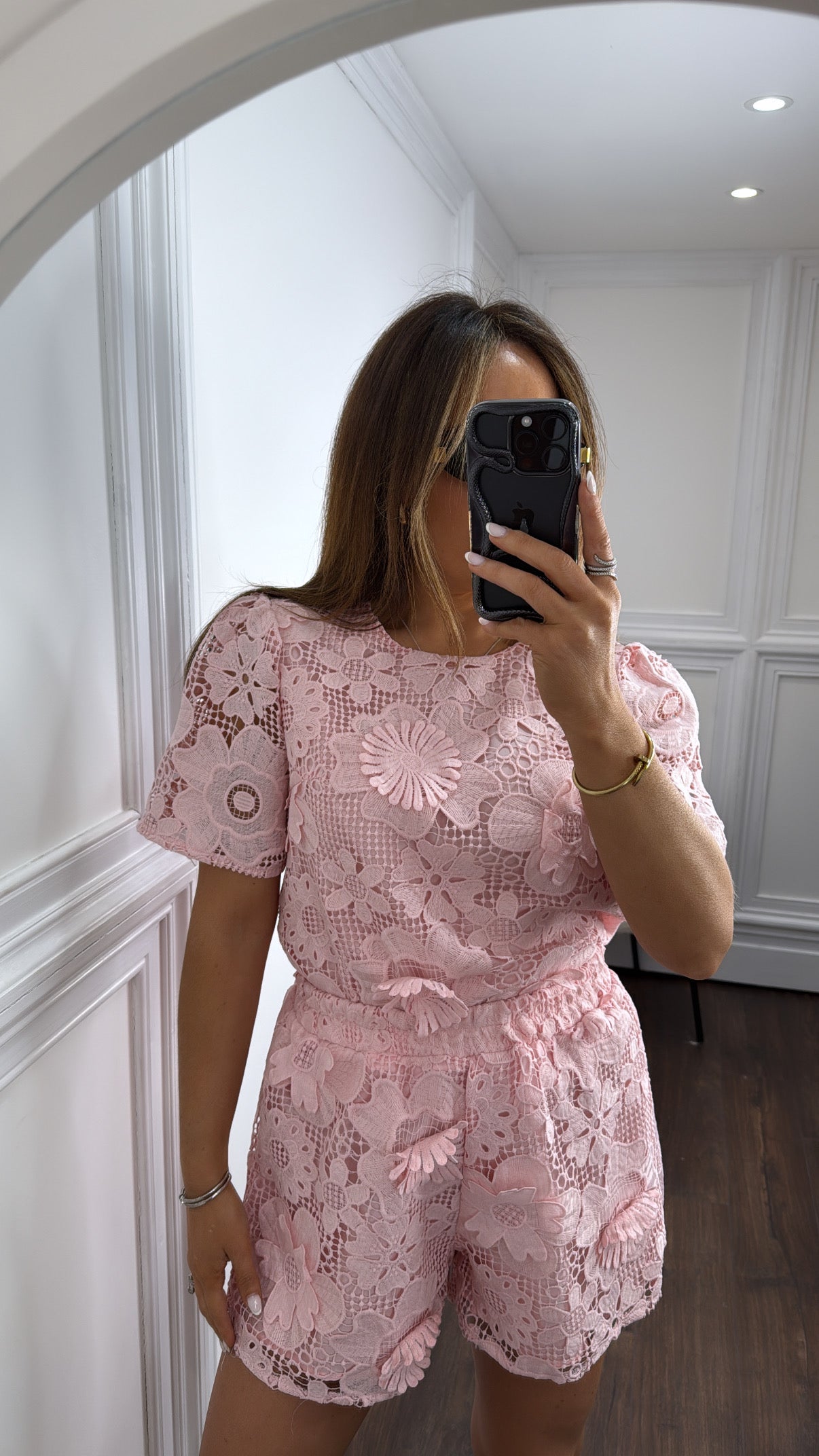 CAPRICE pink floral crochet co-ord