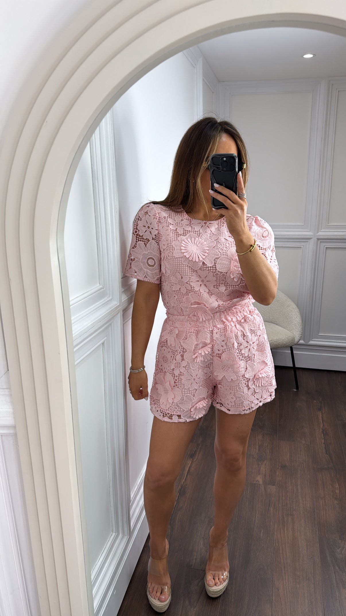 CAPRICE pink floral crochet co-ord