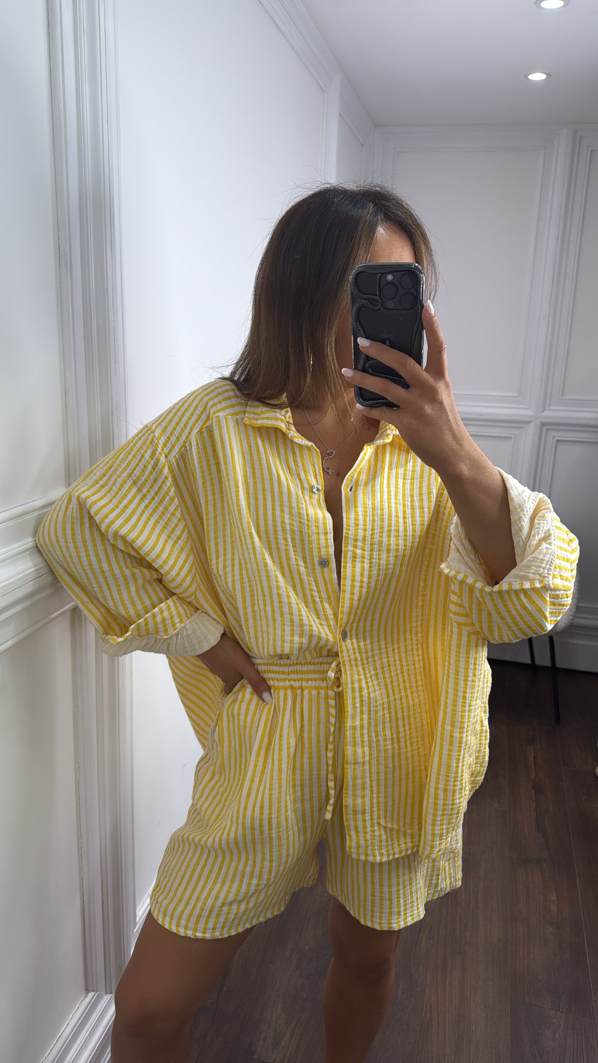 SARAH yellow striped short and shirt co-ord