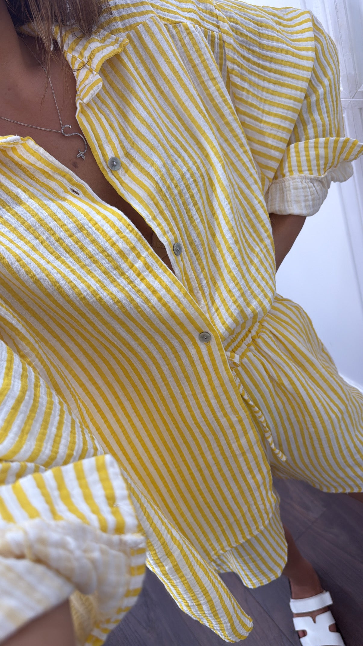 SARAH yellow striped short and shirt co-ord