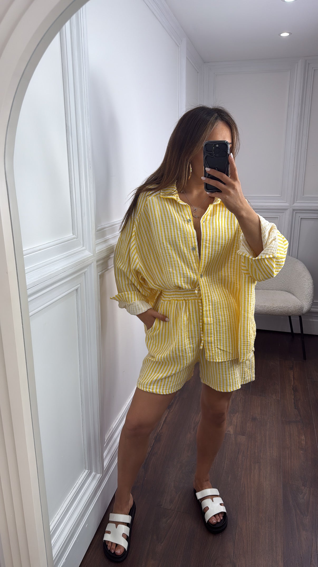 SARAH yellow striped short and shirt co-ord