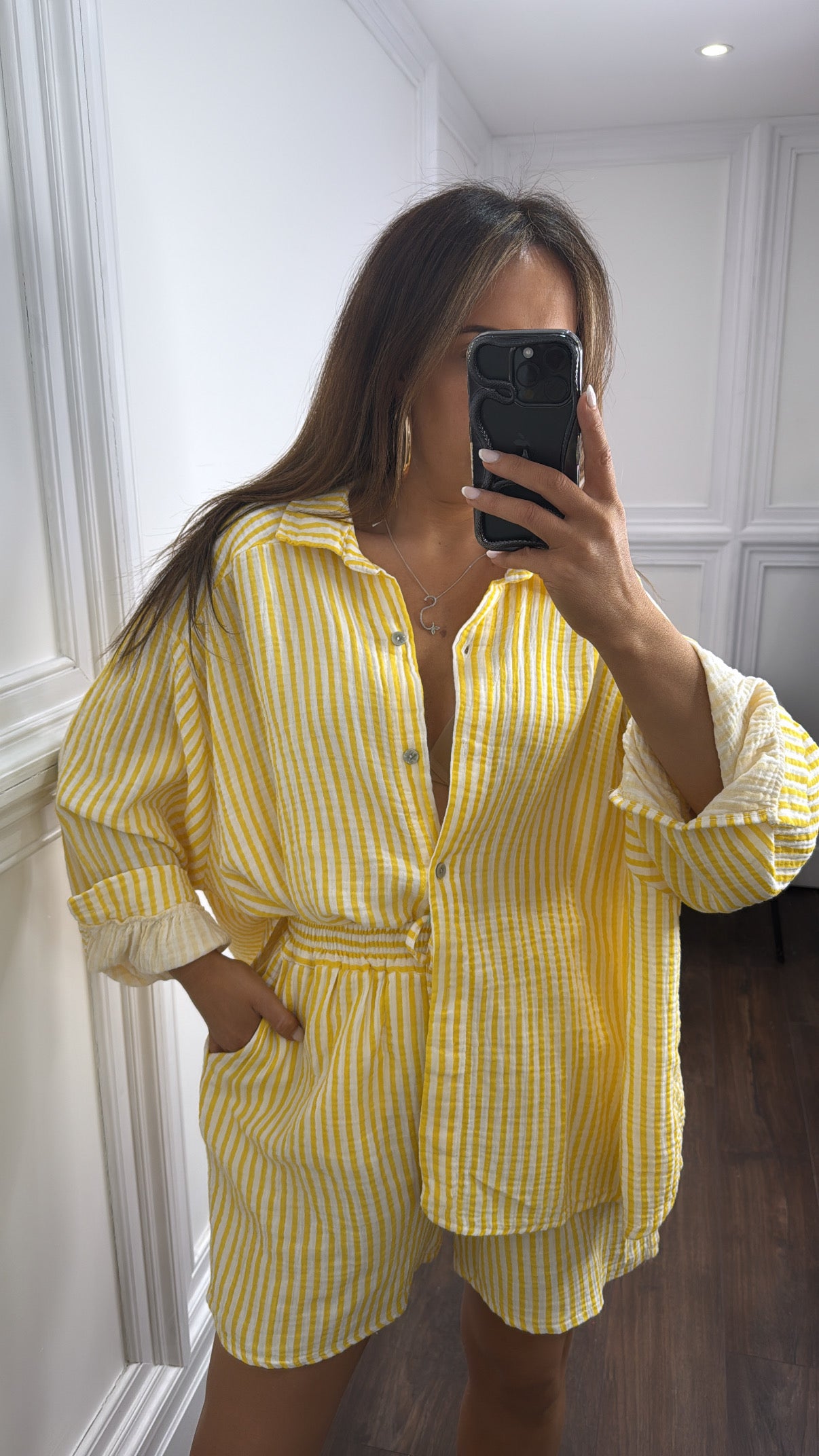 SARAH yellow striped short and shirt co-ord