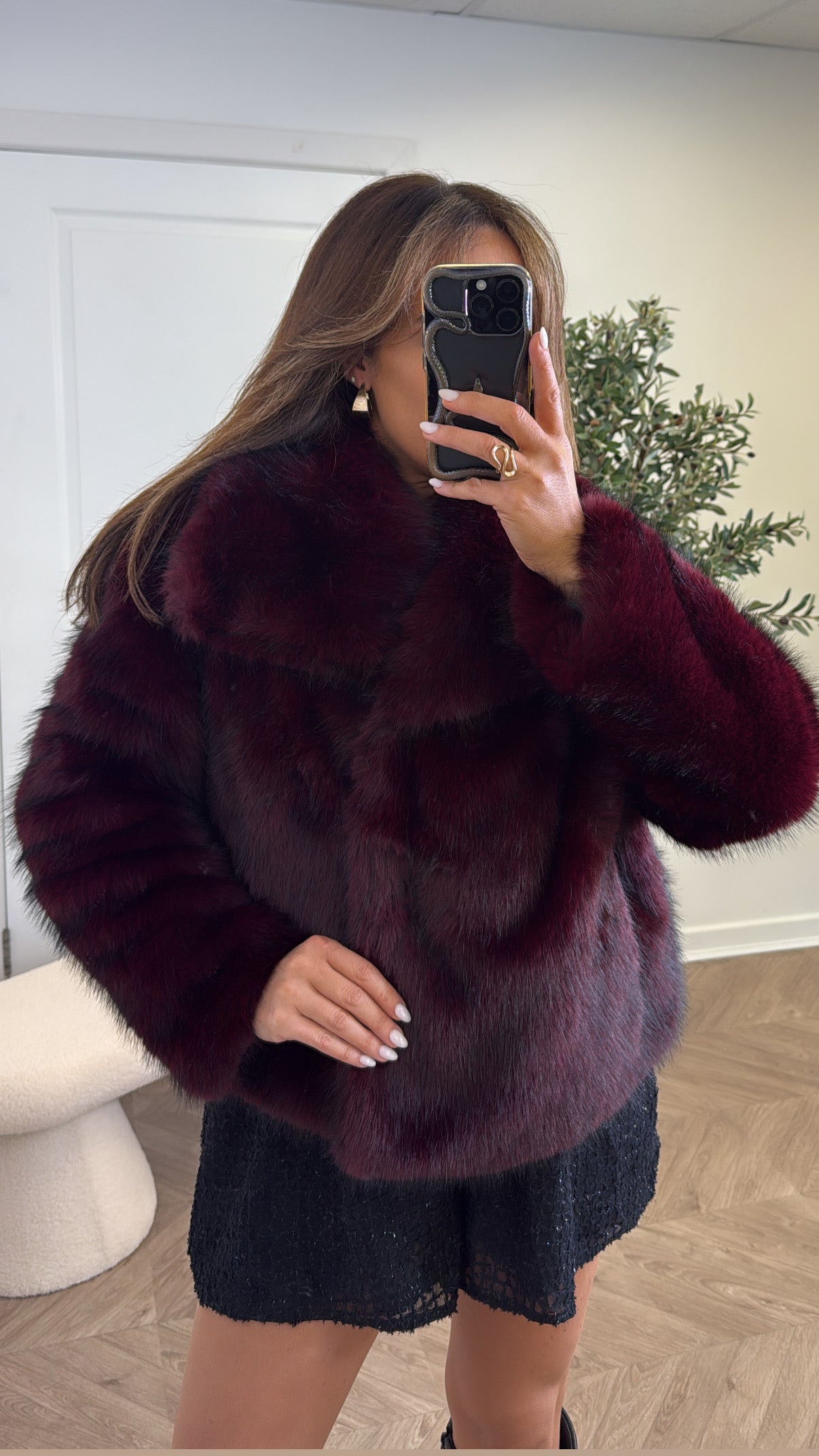 SERENA burgundy faux fur jacket