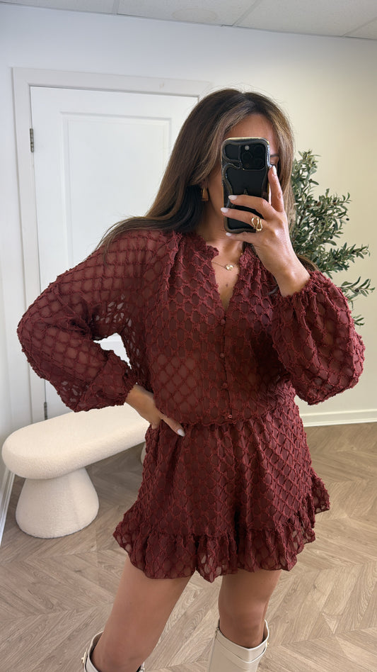 MILLIE brown textured playsuit