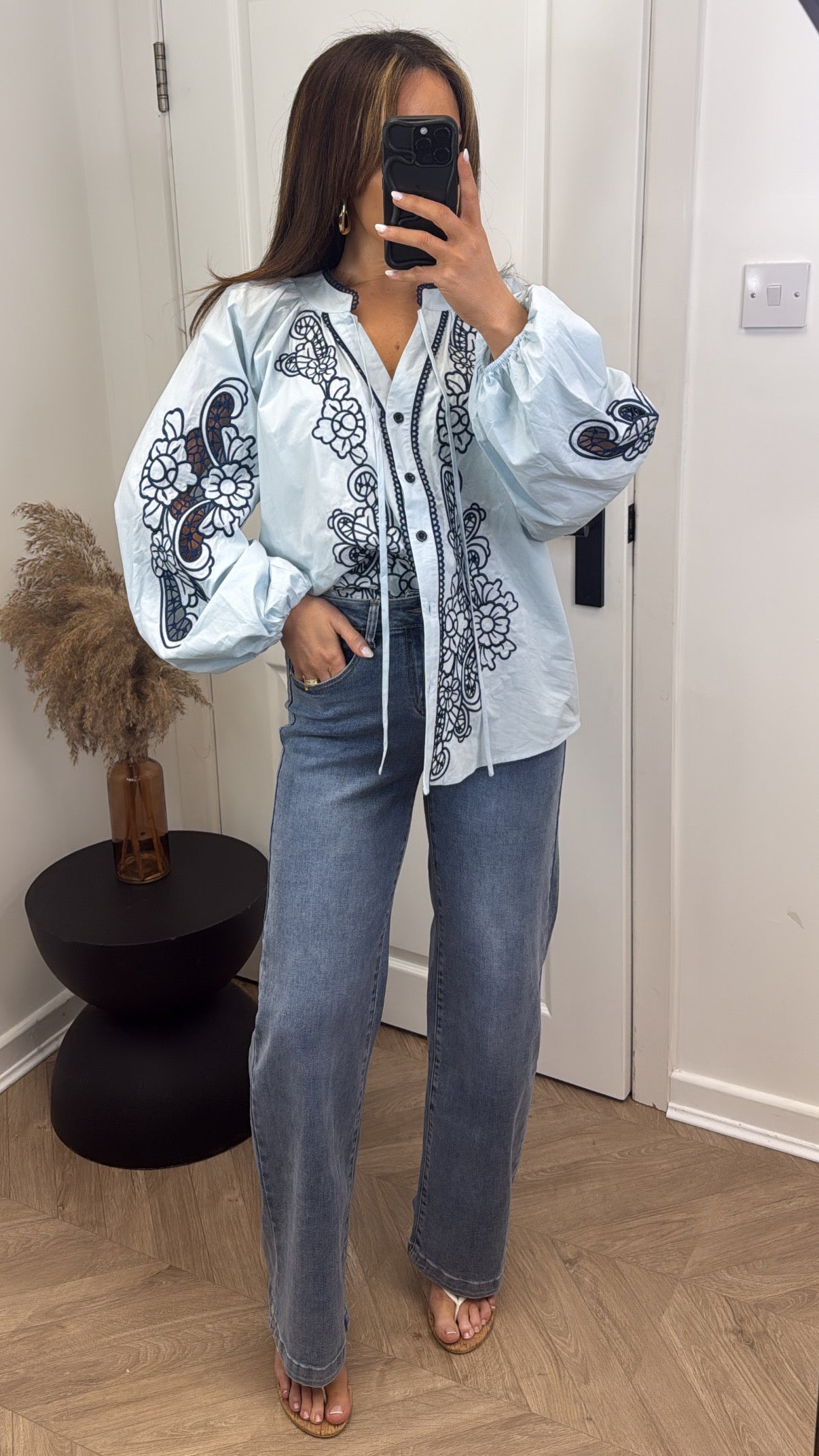 DAPHNE blue embroidered oversized blouse