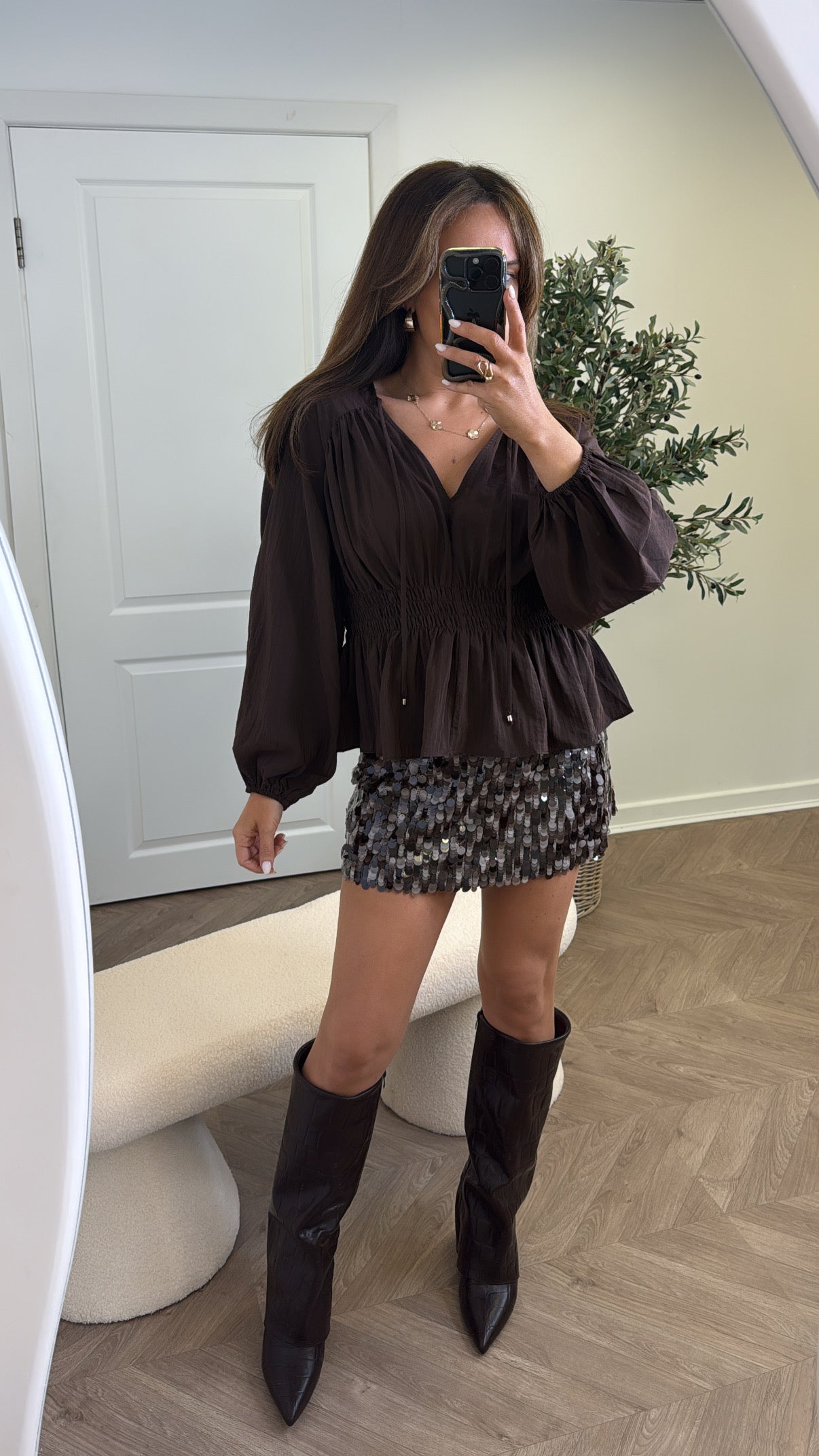 INDIA brown shirred waist top