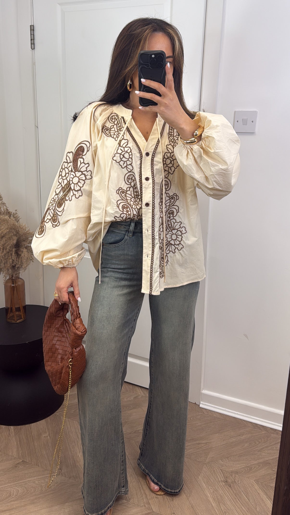 DAPHNE beige embroidered oversized blouse