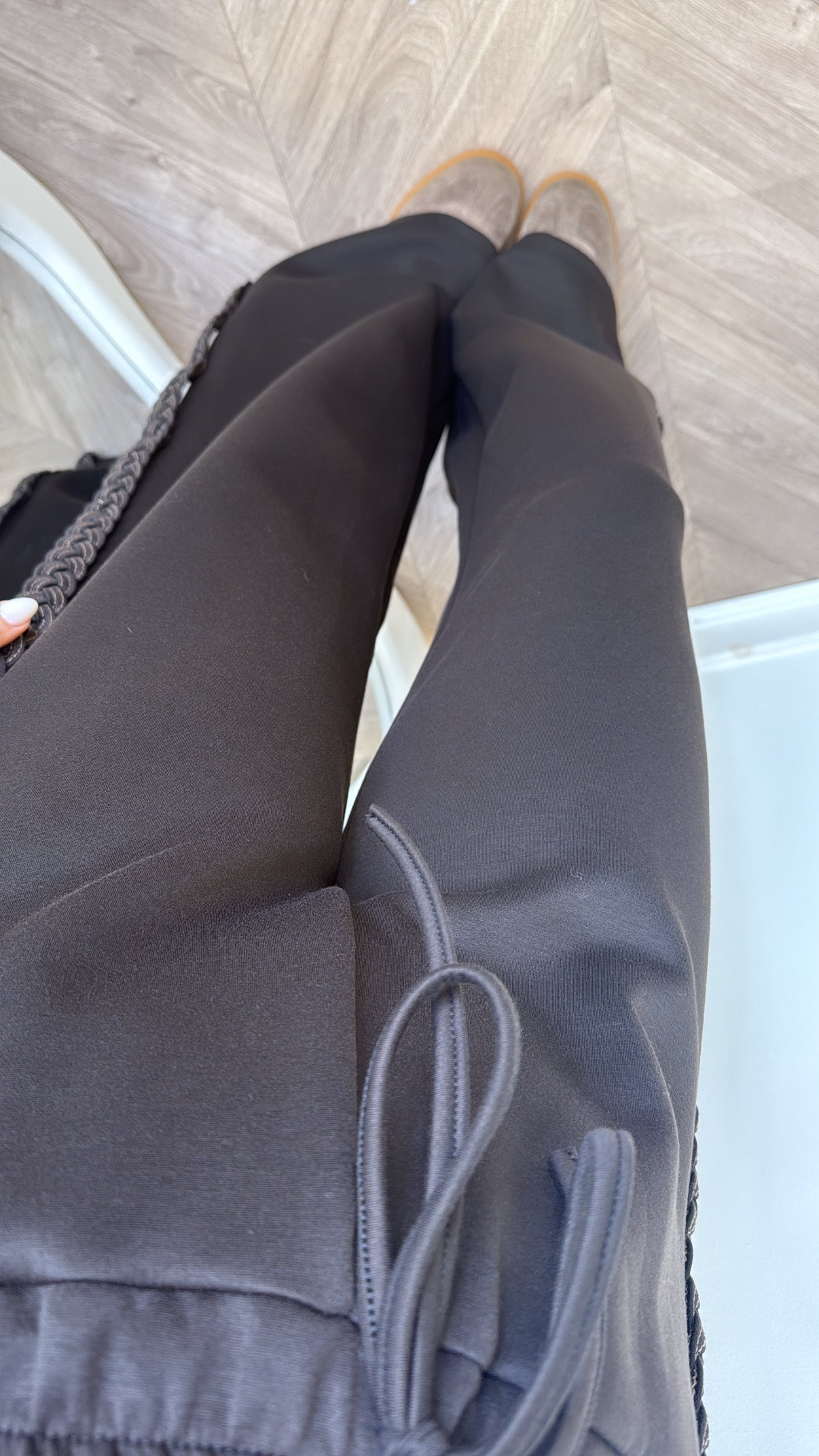 SASKIA dark brown braided detail soft cotton joggers