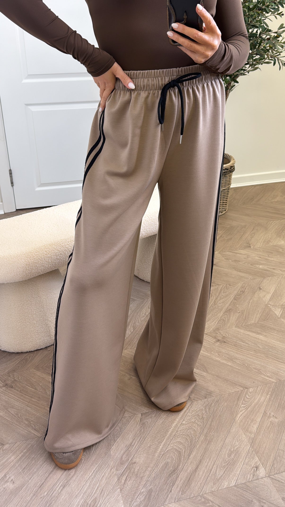 MIMI mocha contrast stripe soft joggers