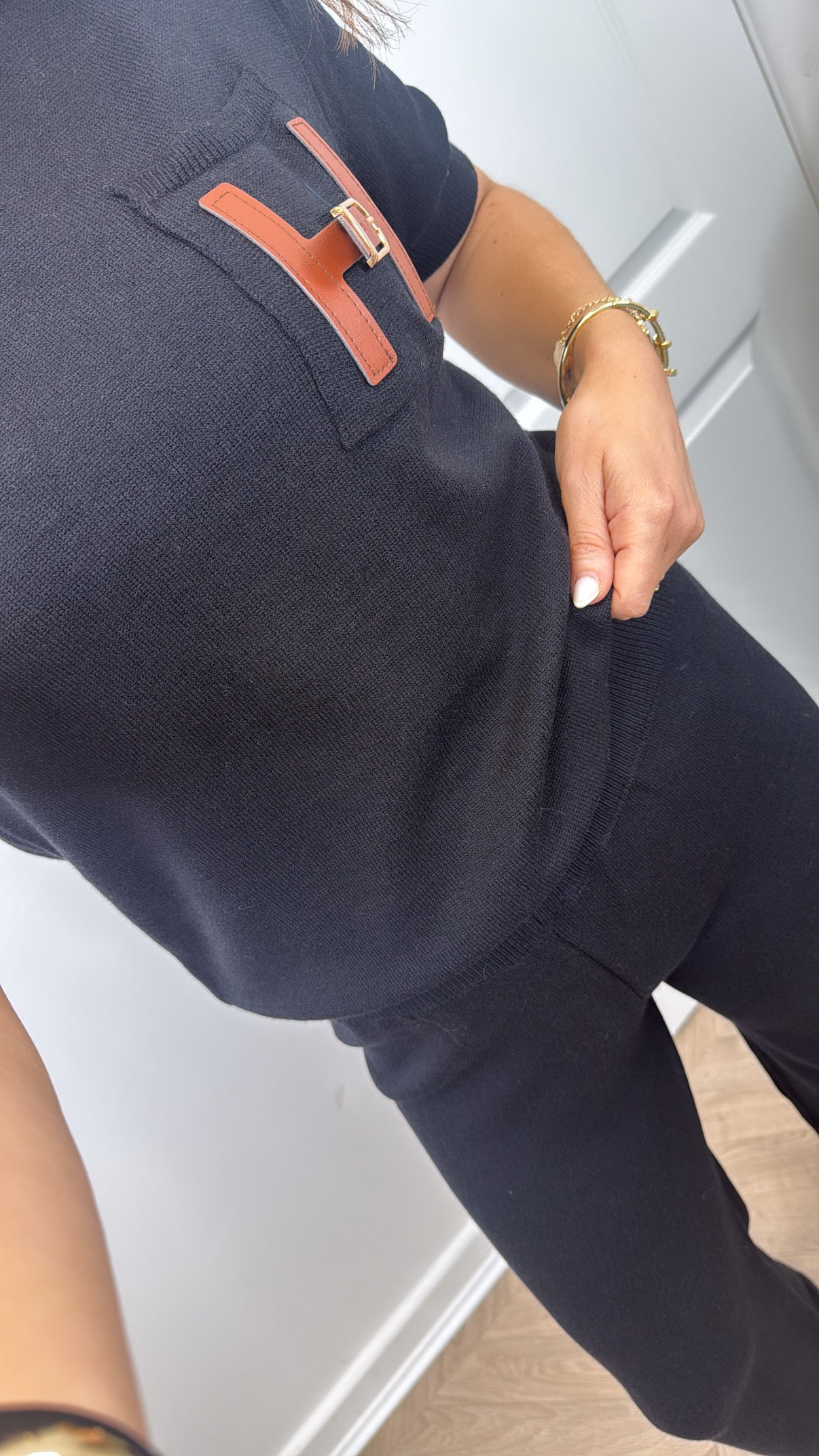 VIVI black fine knit buckle detail co-ord