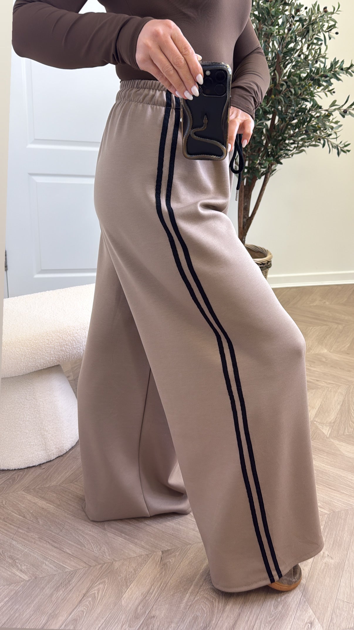 MIMI mocha contrast stripe soft joggers