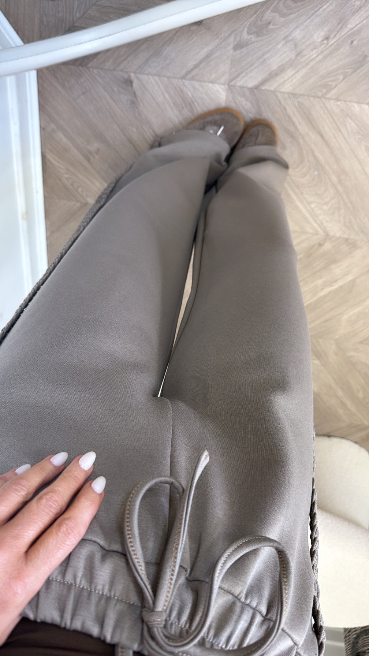 SASKIA mocha braided detail soft cotton joggers