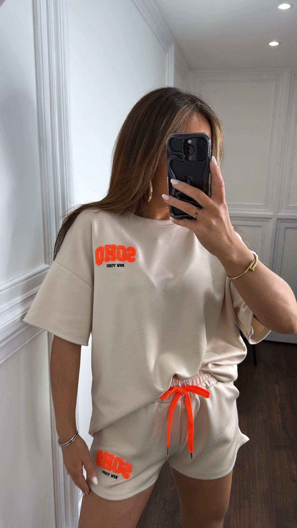 SOHO beige and orange top and short co-ord