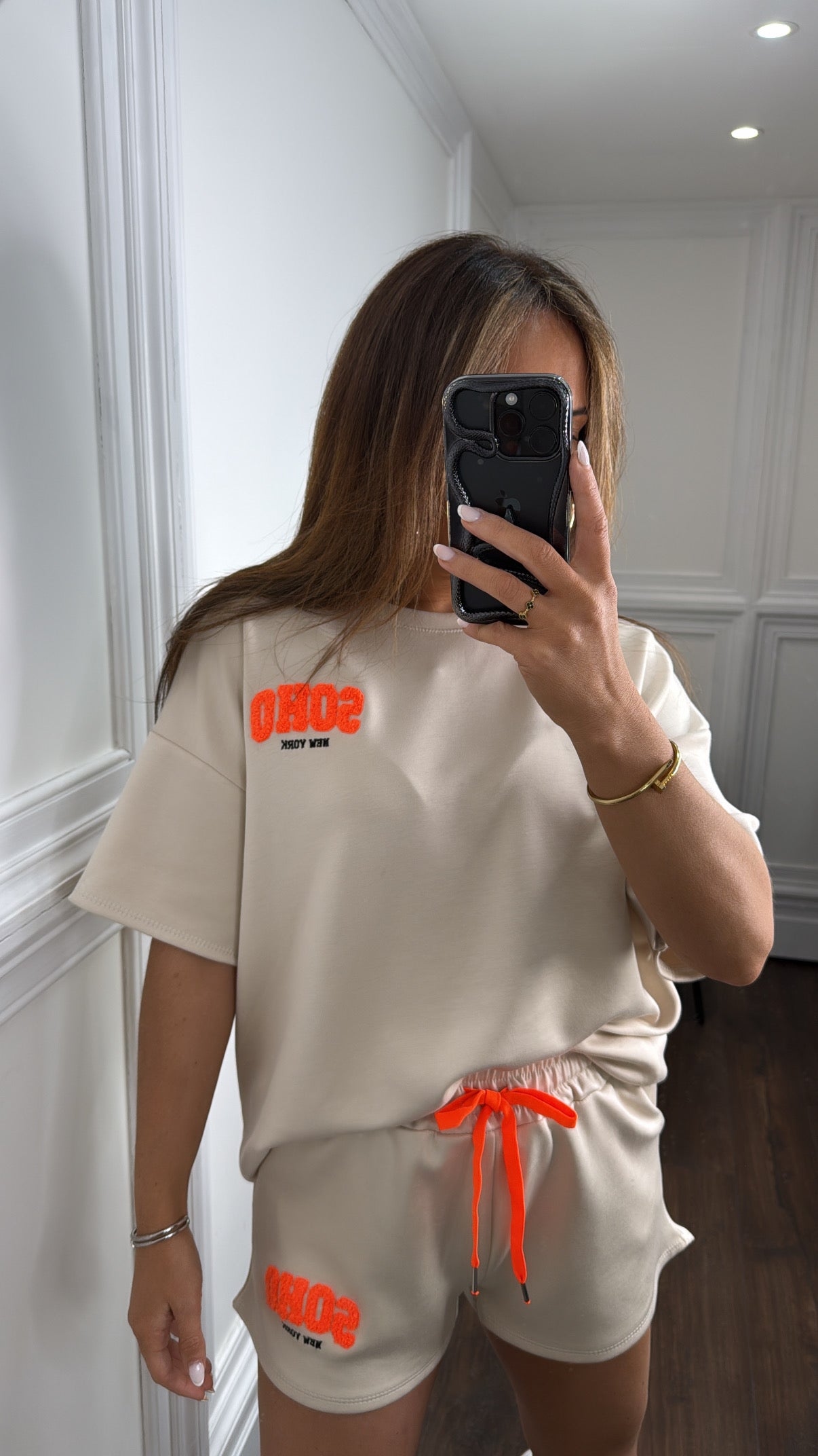 SOHO beige and orange top and short co-ord