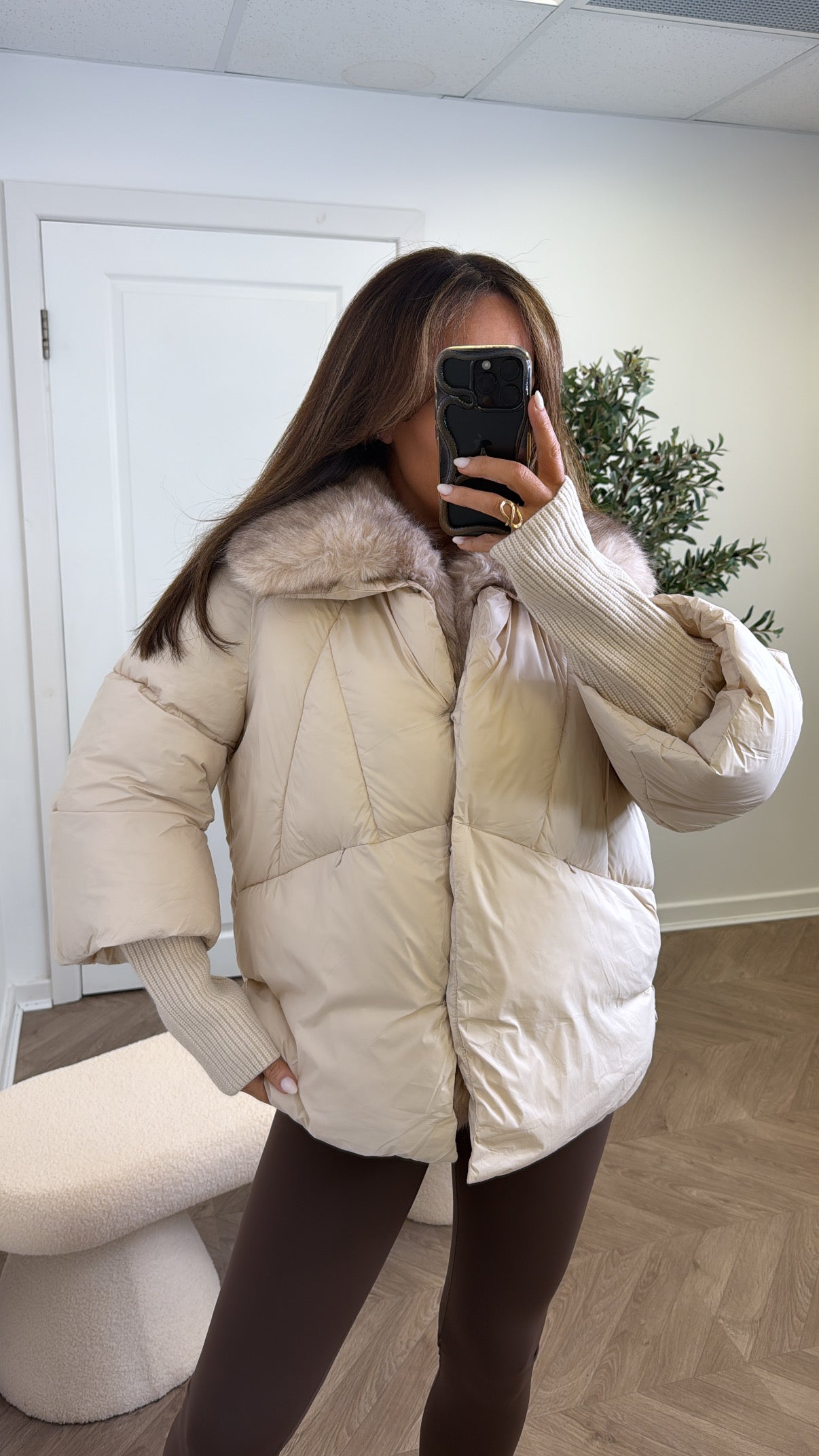 EMILY cream puffer coat with faux fur