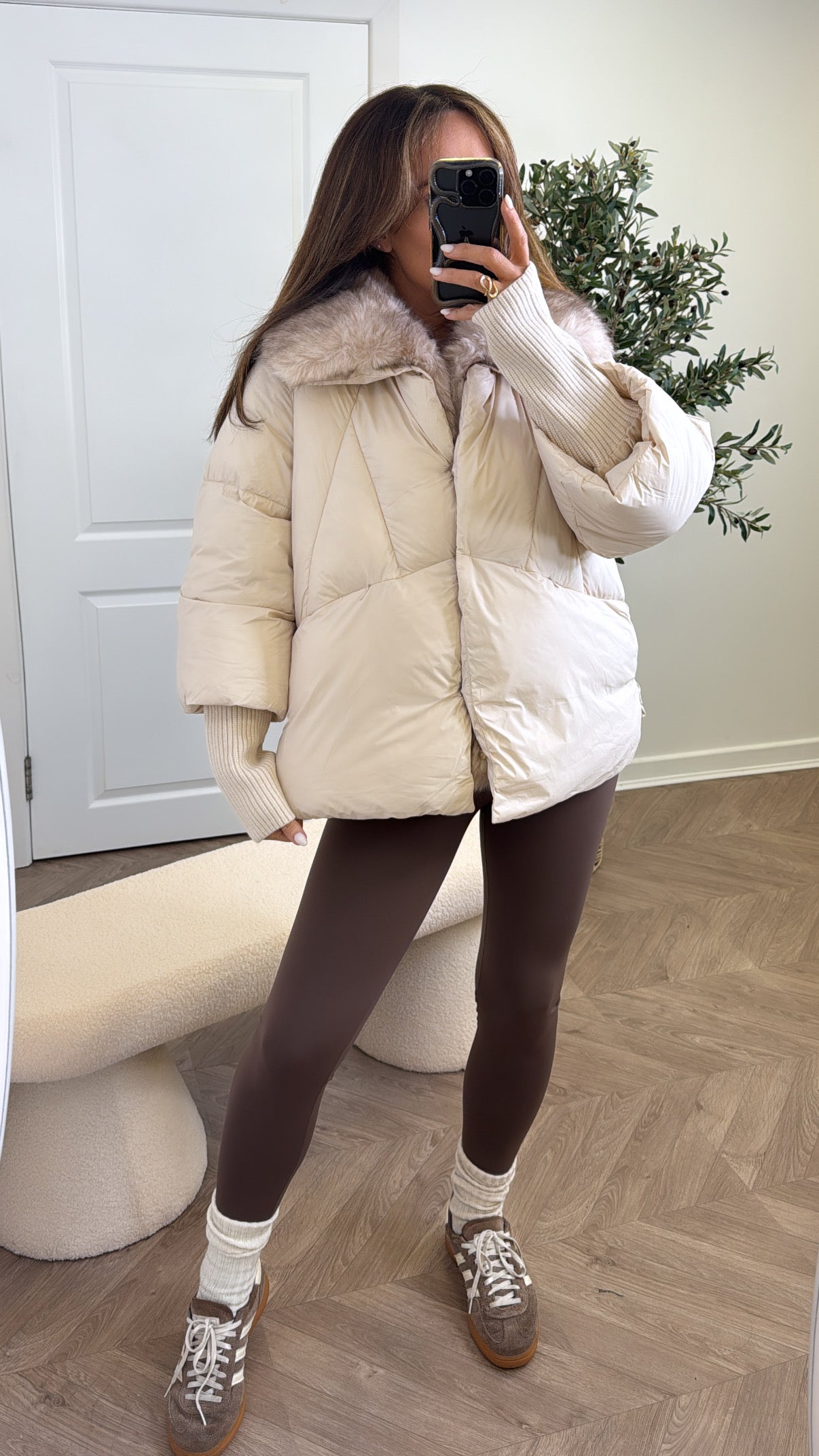 EMILY cream puffer coat with faux fur