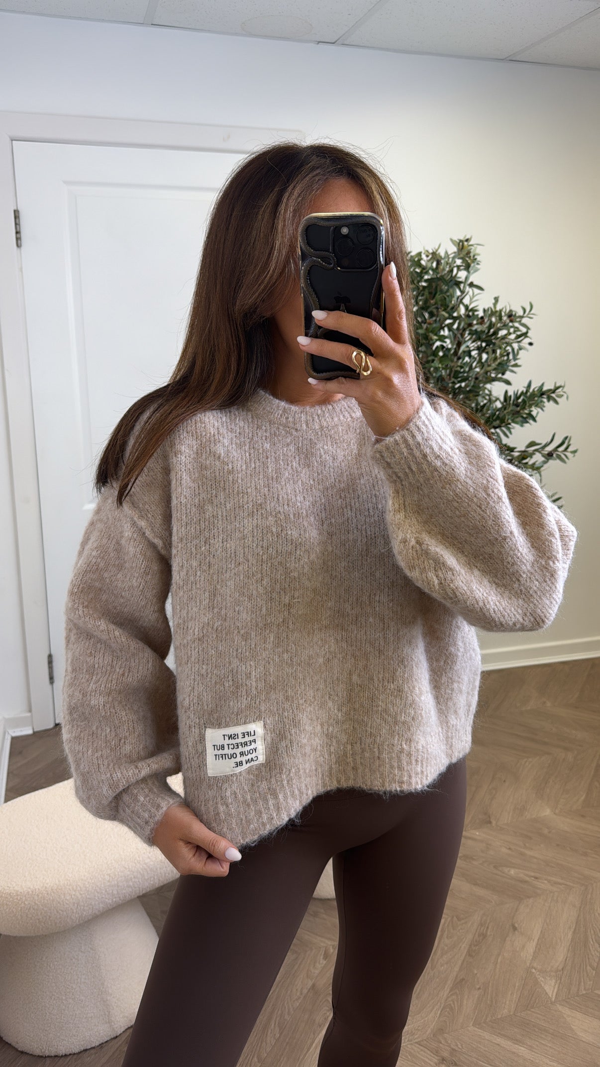 PIPER mocha life slogan soft knit jumper