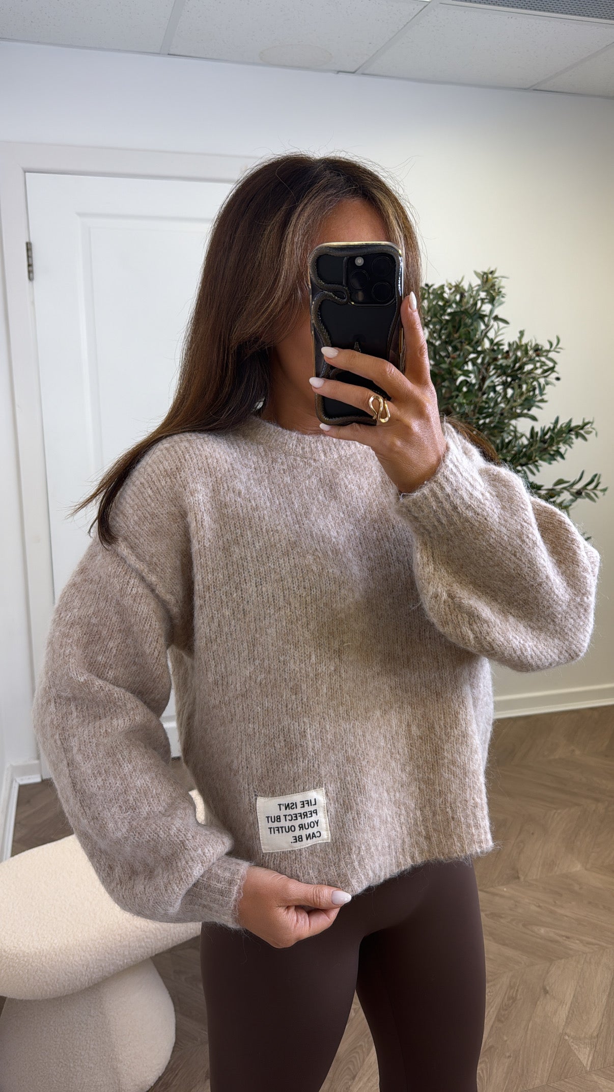 PIPER mocha life slogan soft knit jumper