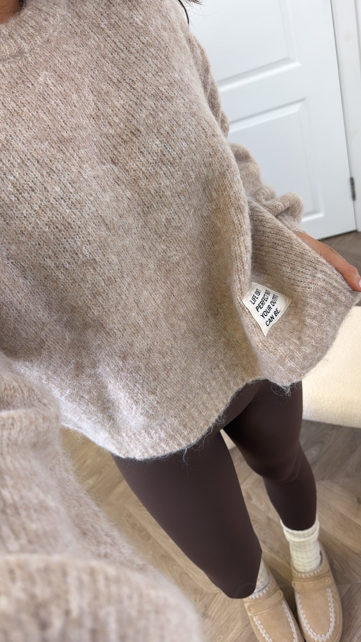 PIPER mocha life slogan soft knit jumper