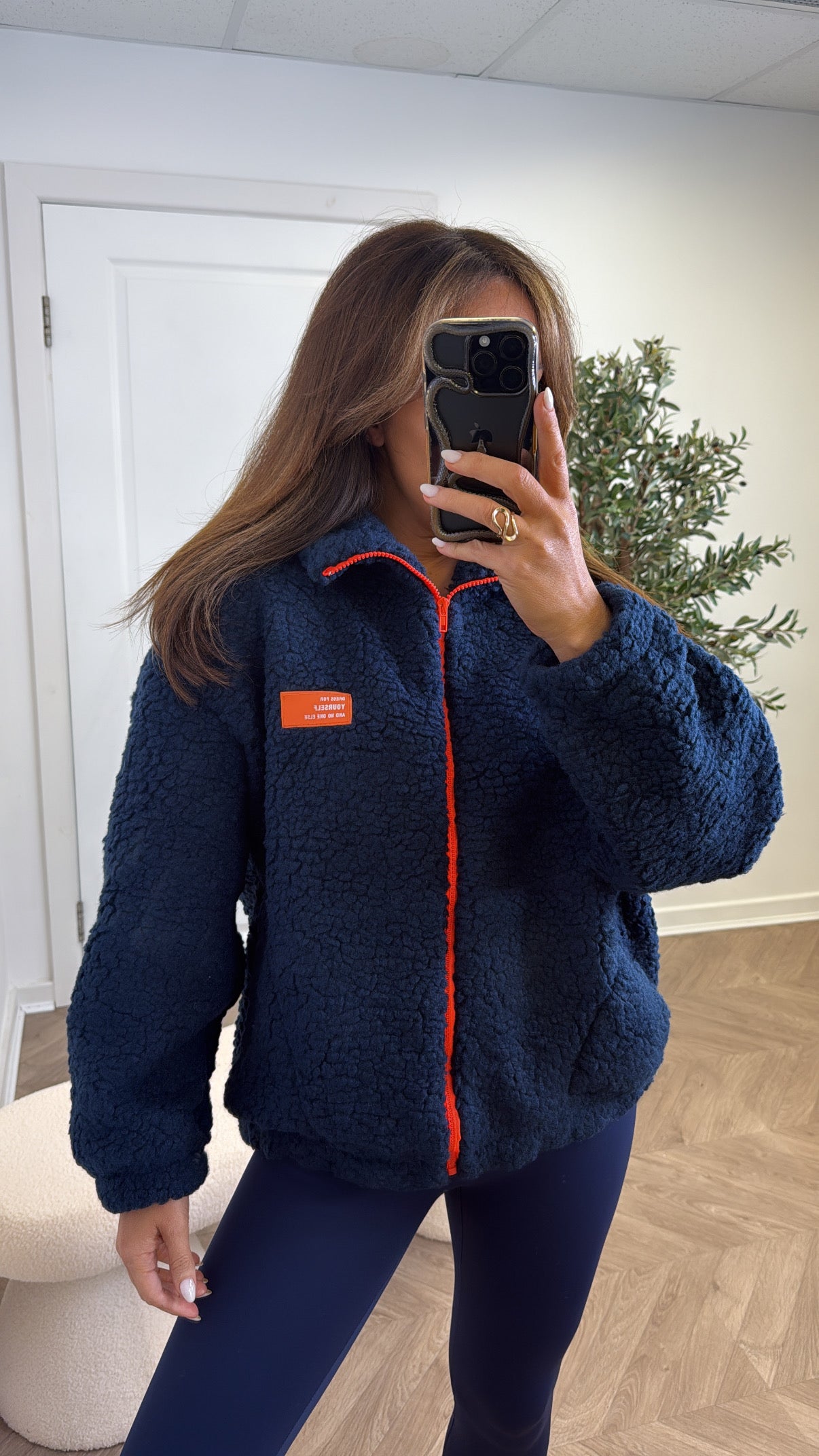 SOPHIA navy fleece zip up jacket with neon logo