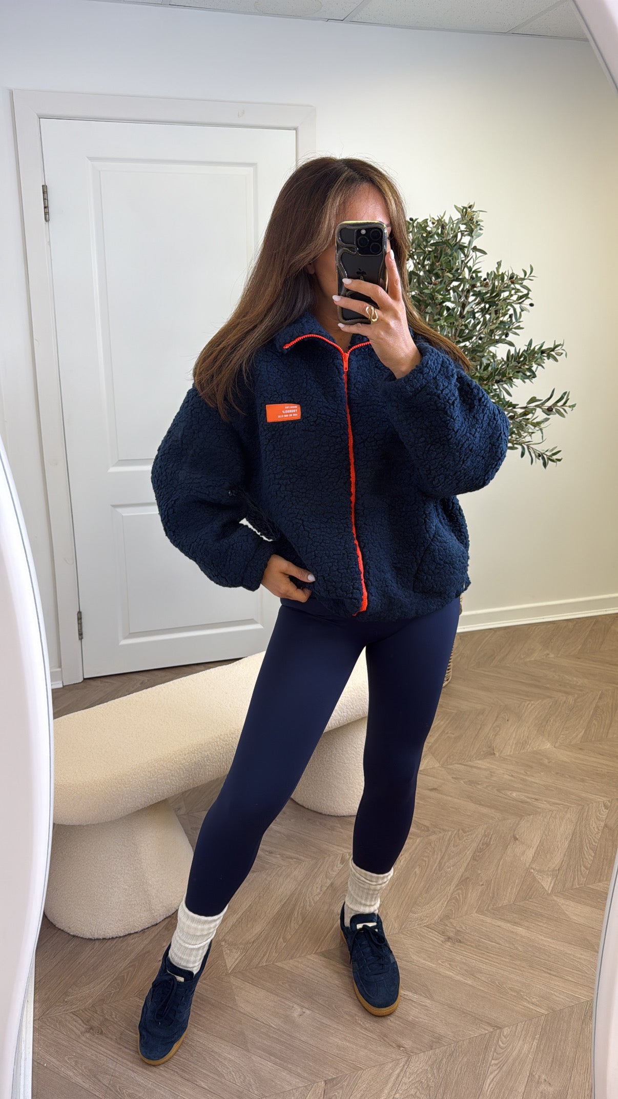 SOPHIA navy fleece zip up jacket with neon logo