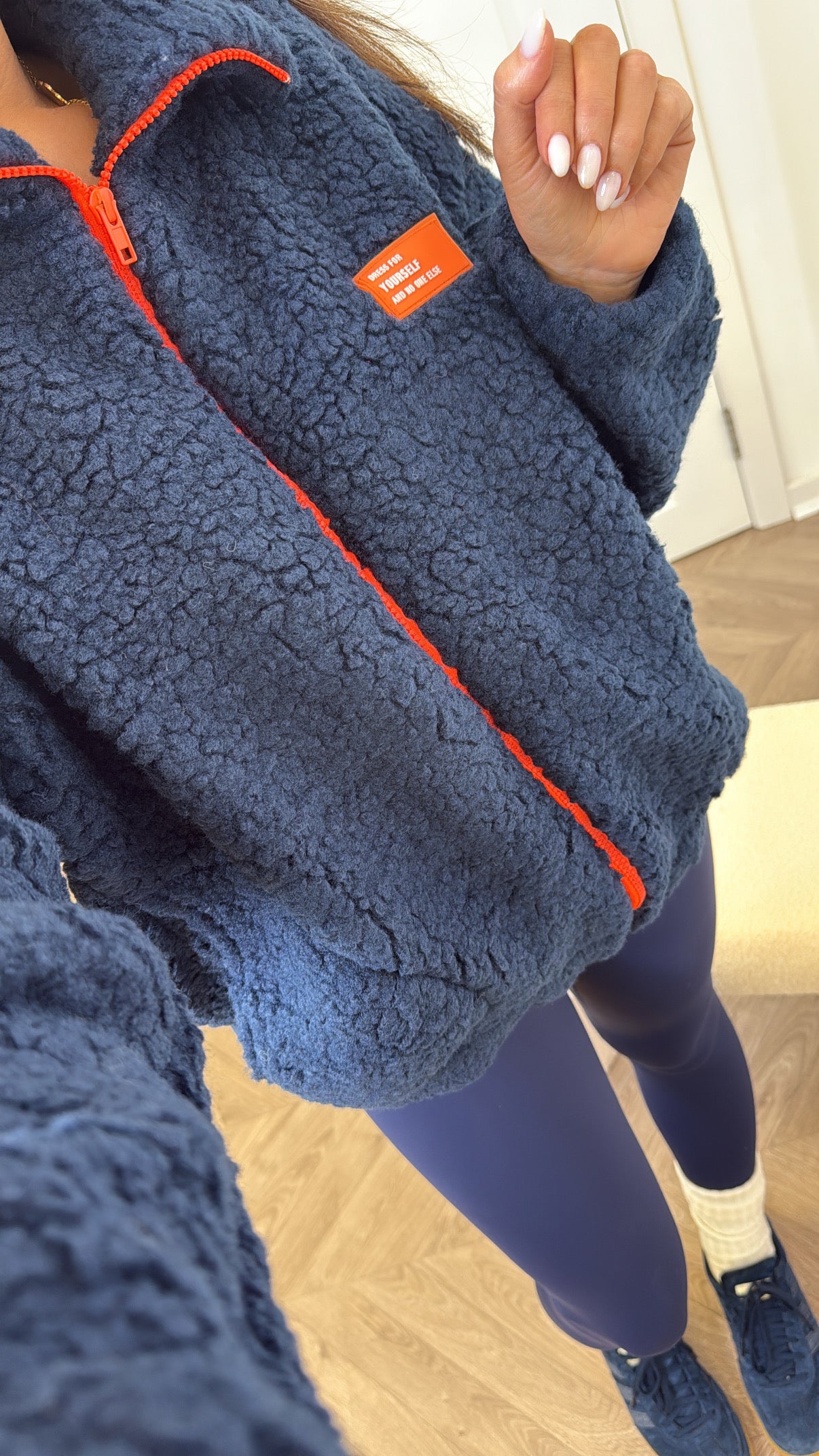 SOPHIA navy fleece zip up jacket with neon logo