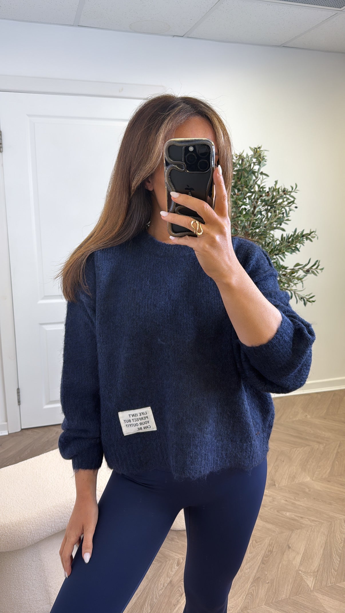 PIPER navy life slogan soft knit jumper