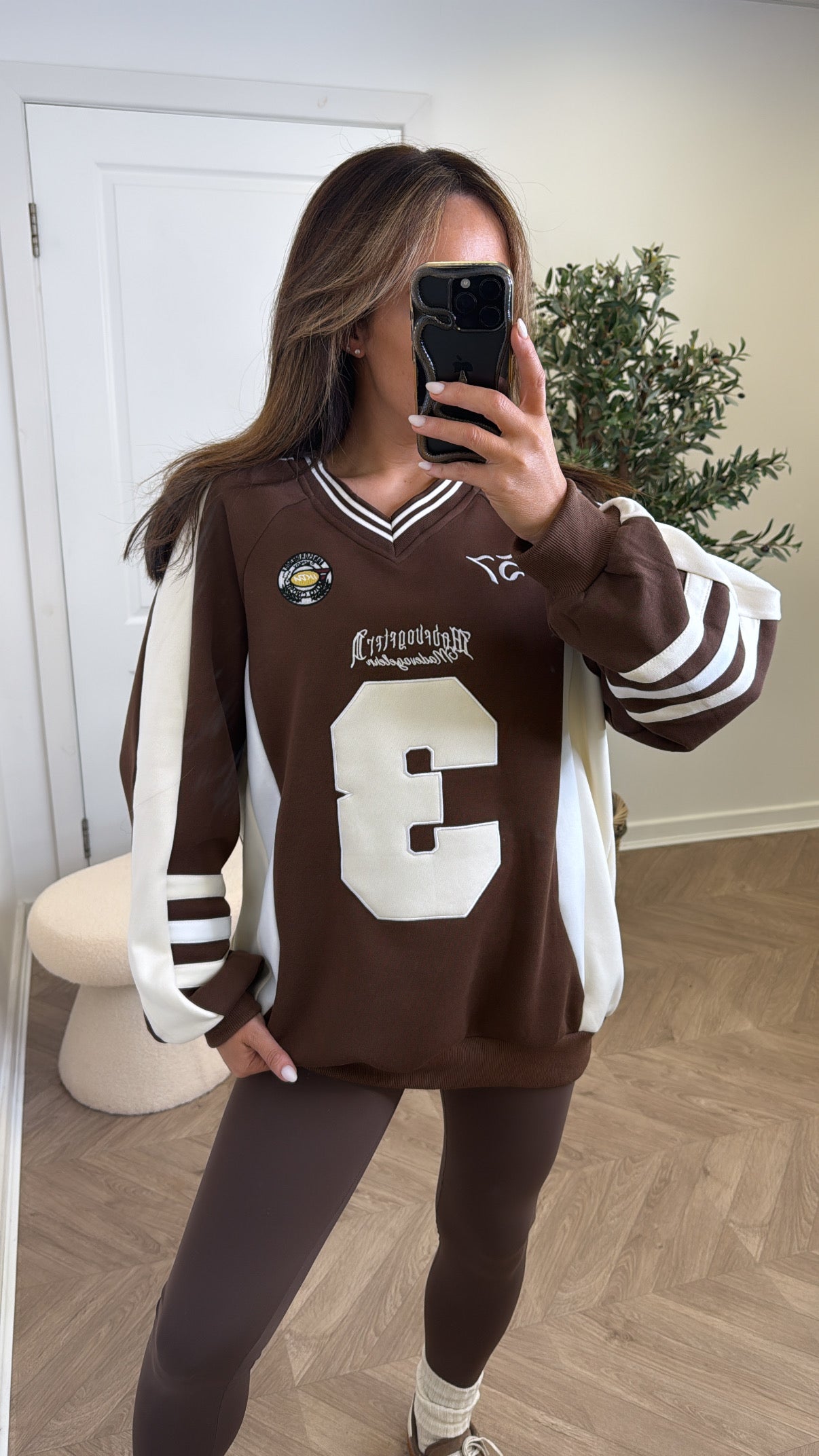 TAMMY brown and cream oversized basketball sweatshirt