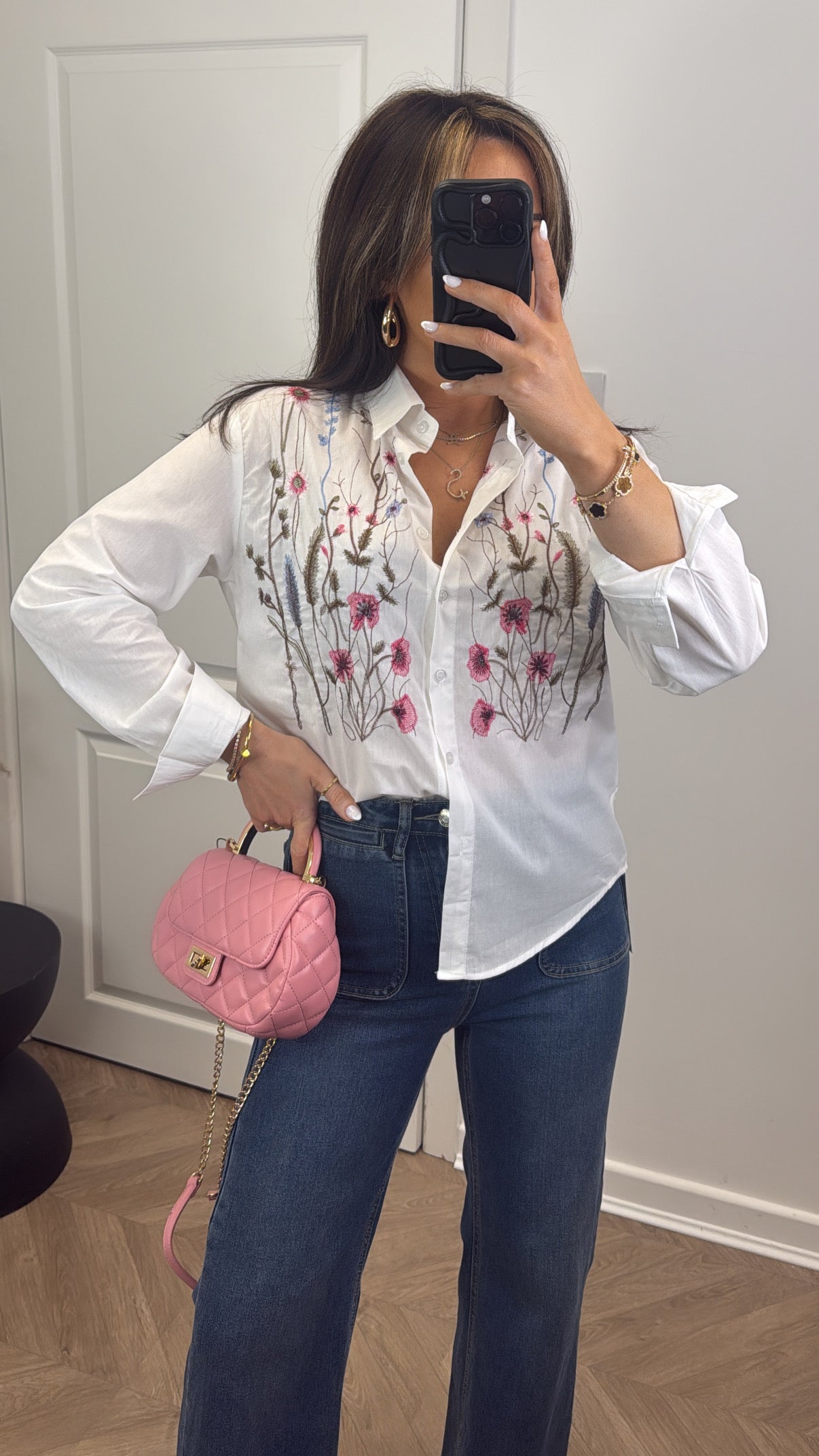 STEPHANIE white embroidery detail blouse