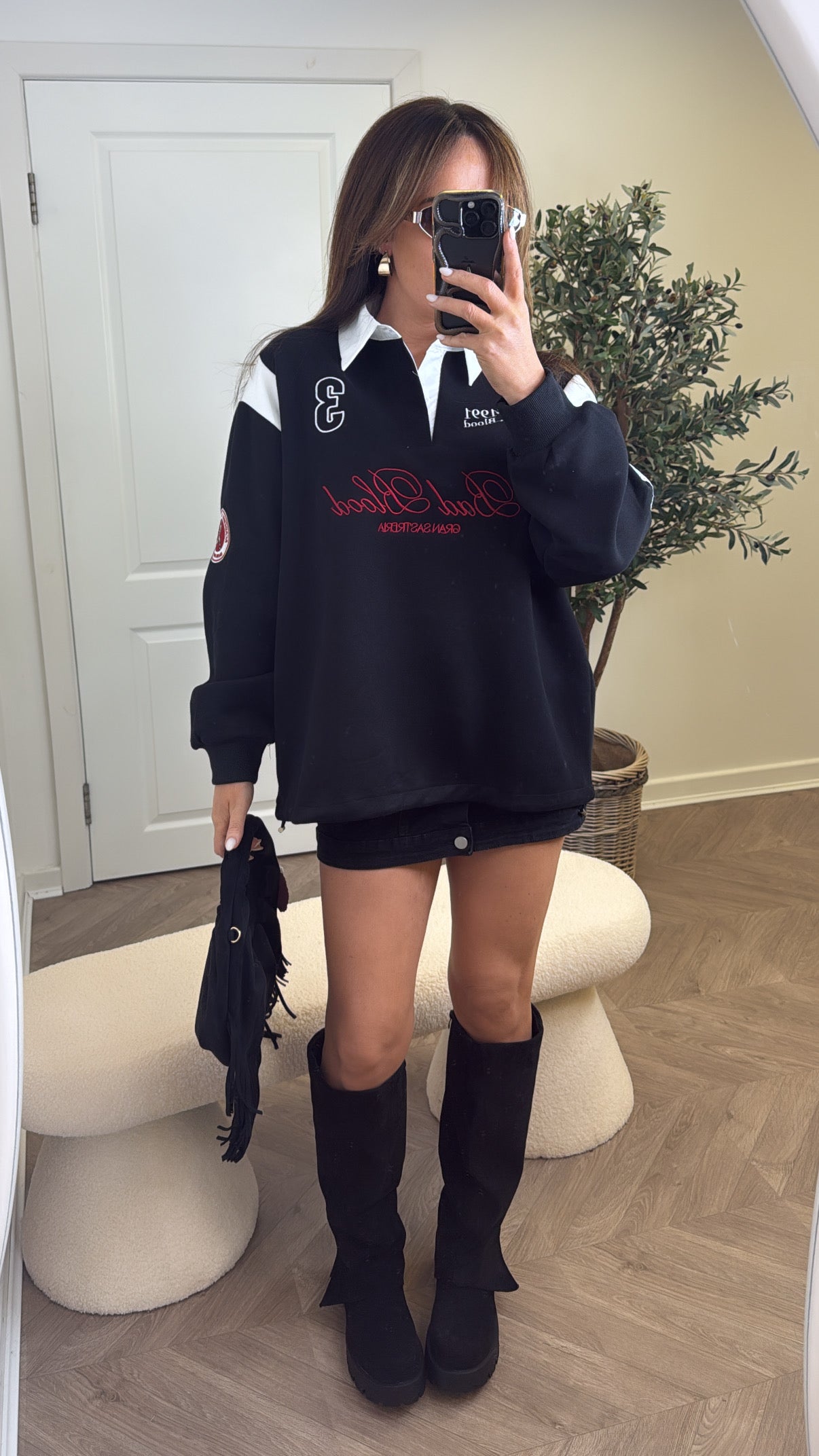 BAD BLOOD black sports logo oversized sweatshirt