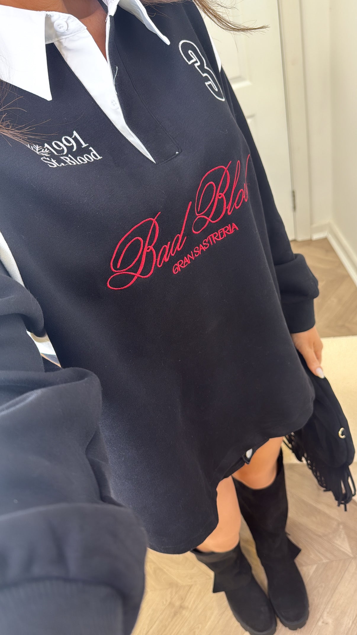 BAD BLOOD black sports logo oversized sweatshirt