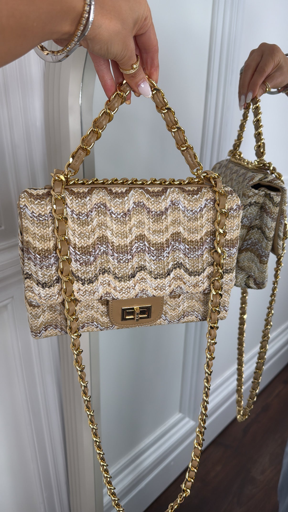 TINA beige plain woven shoulder bag