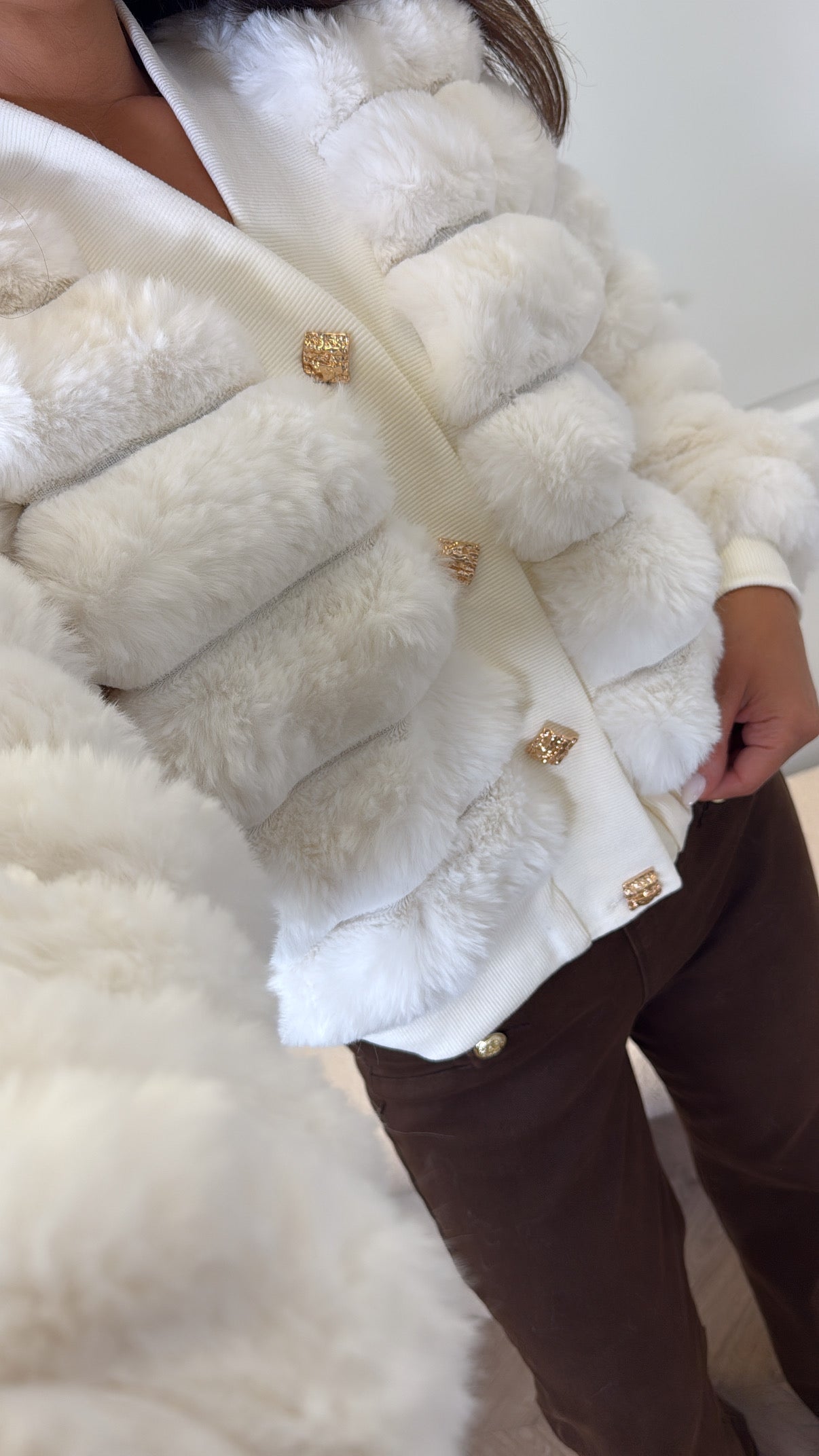 PORTIA winter white faux fur cardigan