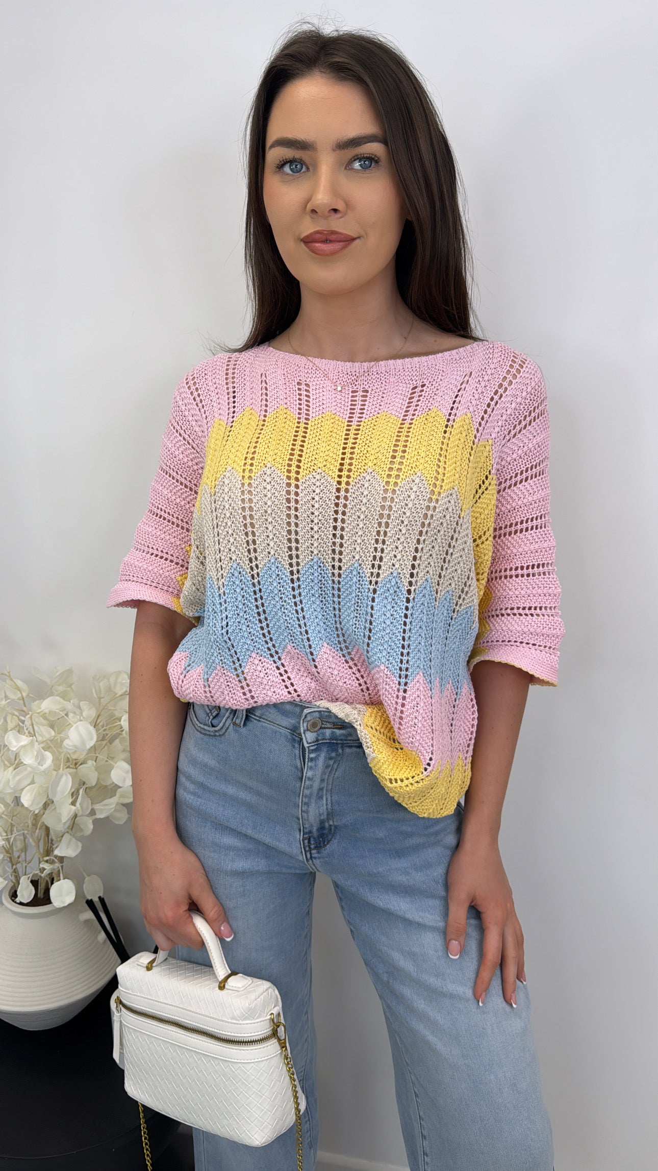 HAZEL pink crochet printed top