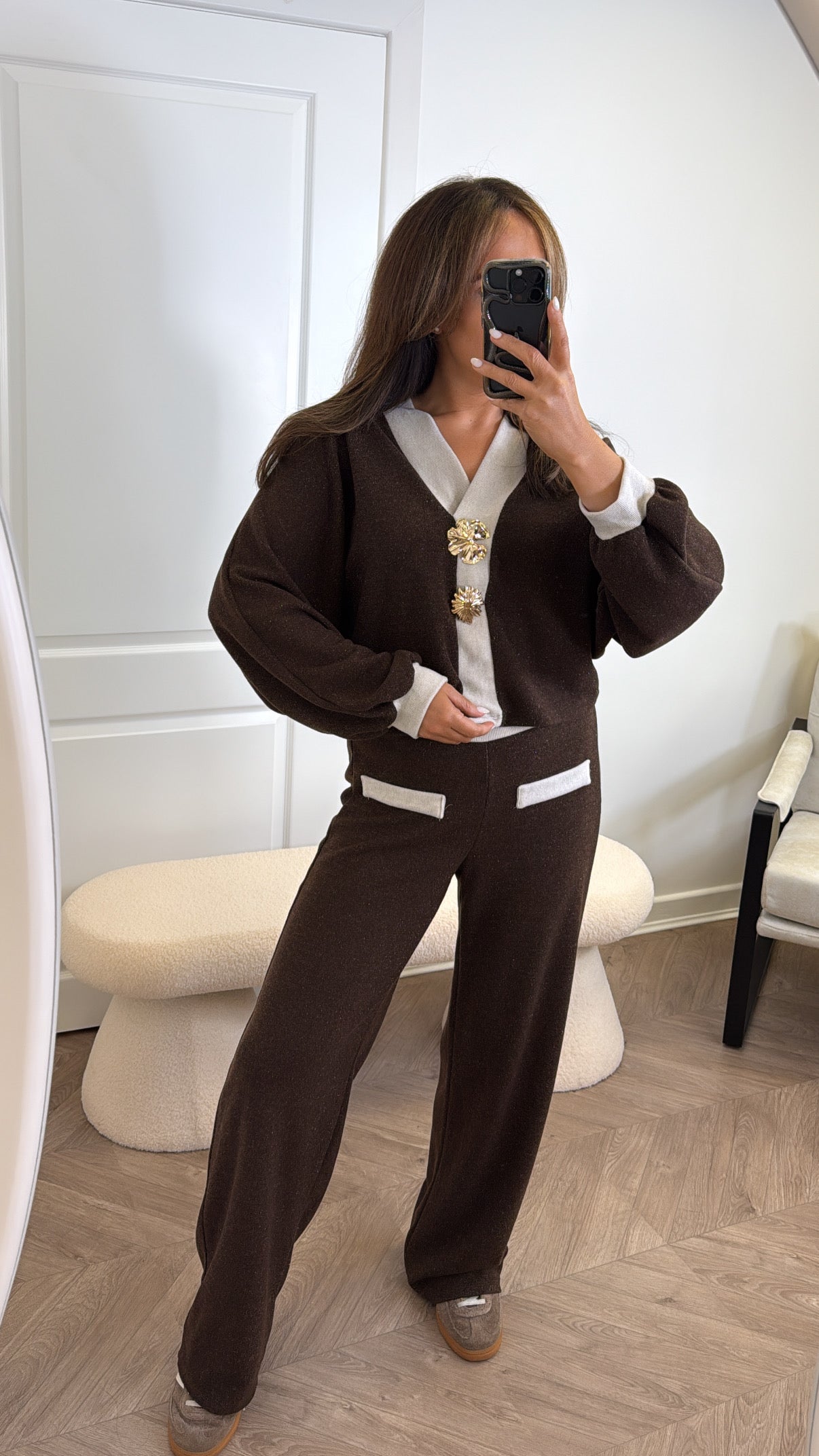 NOVA brown v-neck top and trousers co-ord set