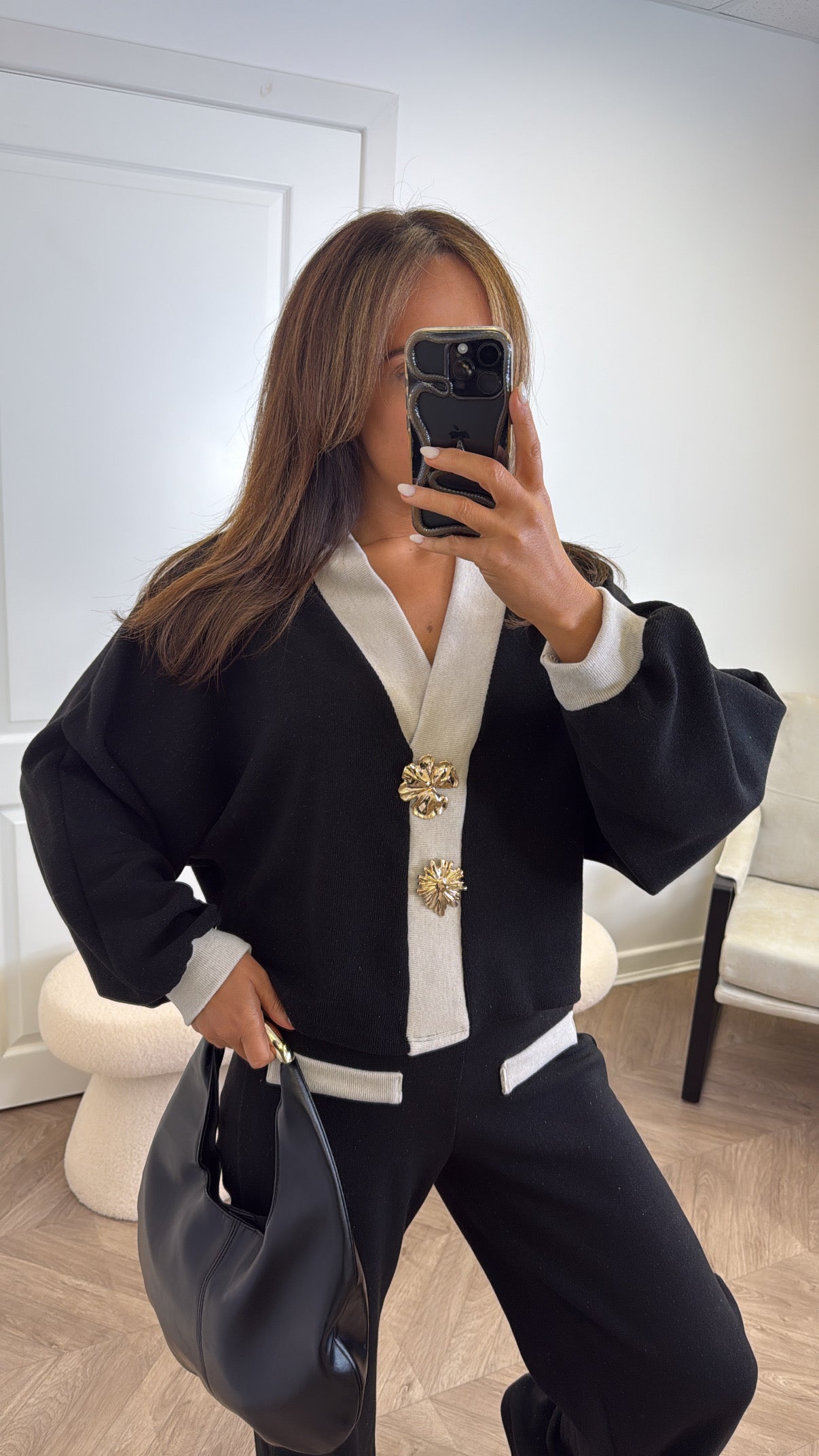 NOVA black v-neck top and trousers co-ord set