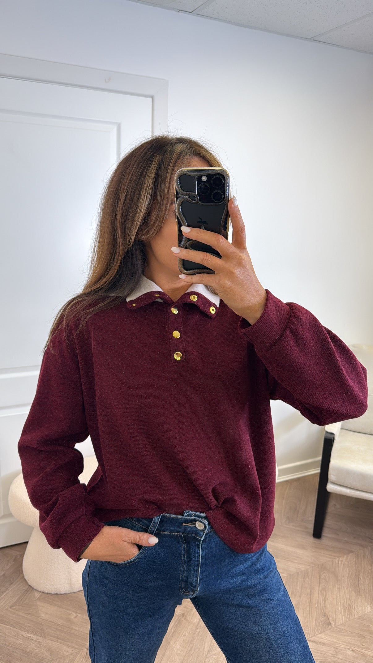 AVRIL burgundy contrast soft knit jumper