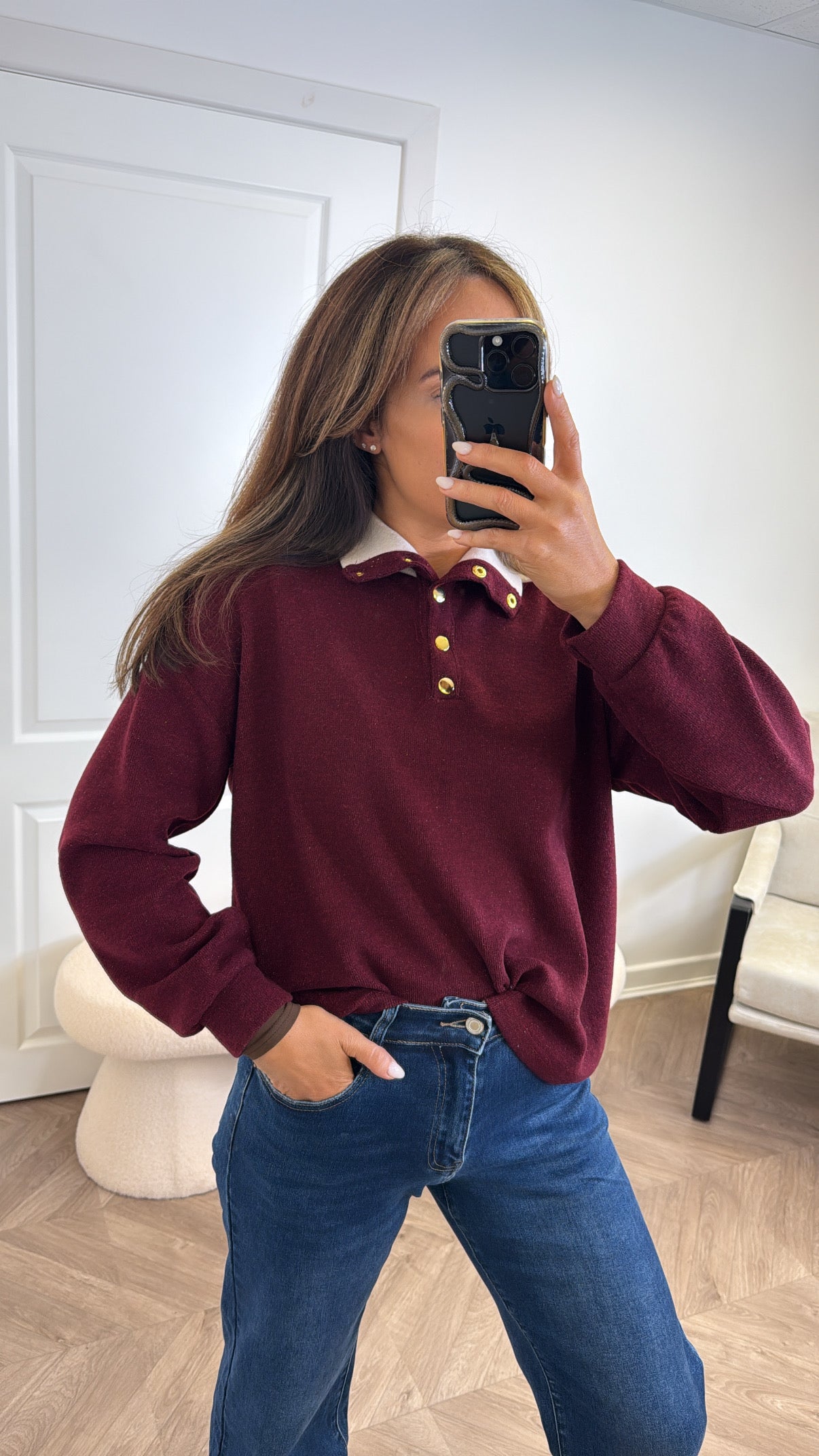AVRIL burgundy contrast soft knit jumper