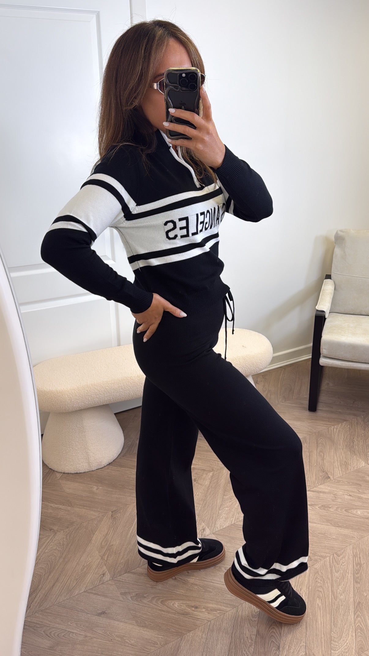 LOS ANGELES black striped knitted lounge set