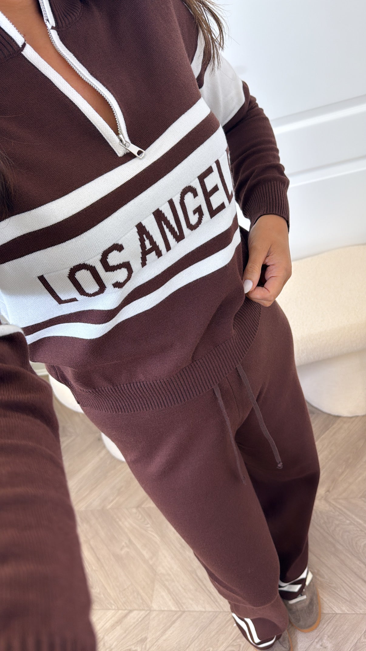 LOS ANGELES brown striped knitted lounge set