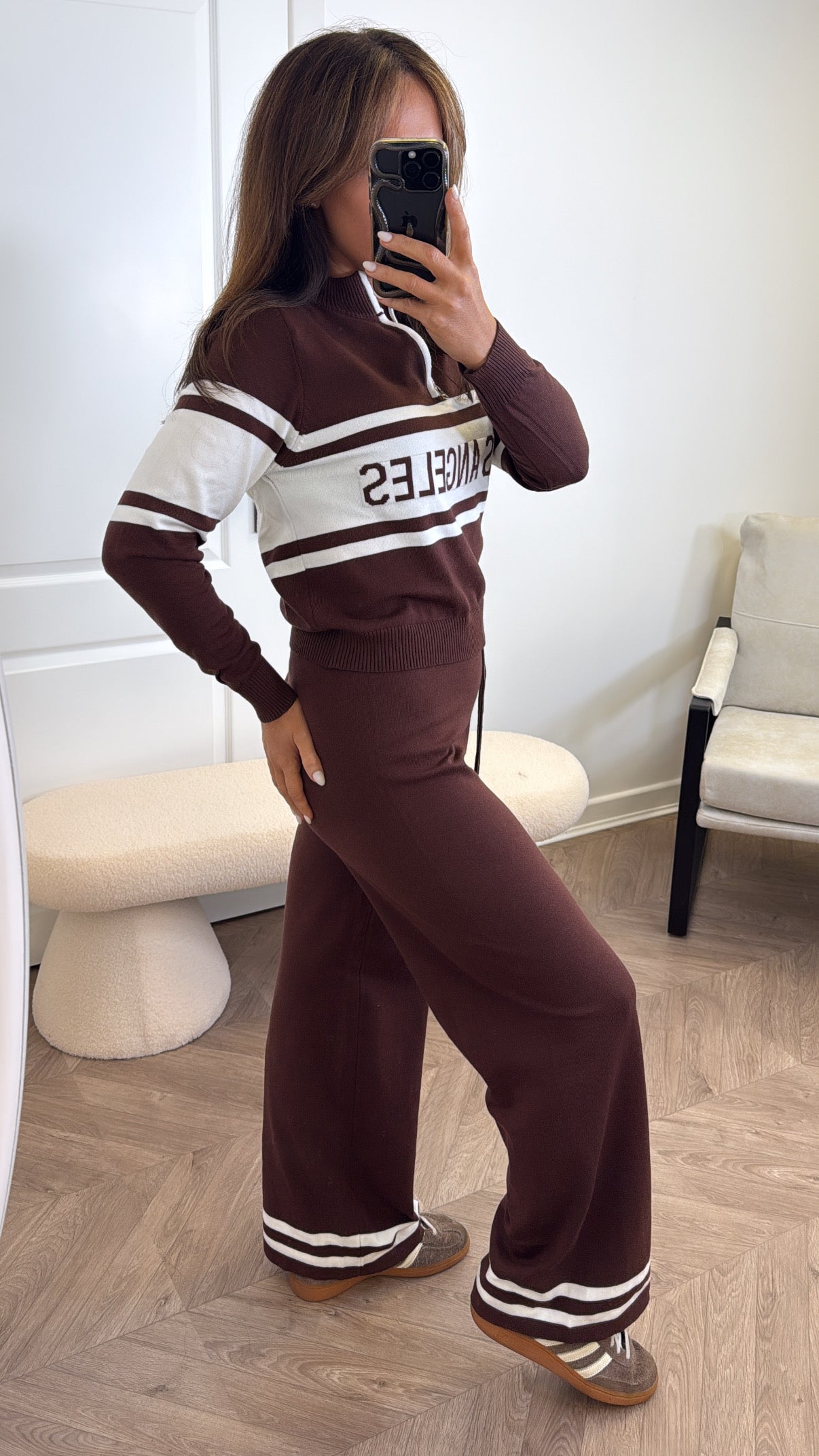 LOS ANGELES brown striped knitted lounge set