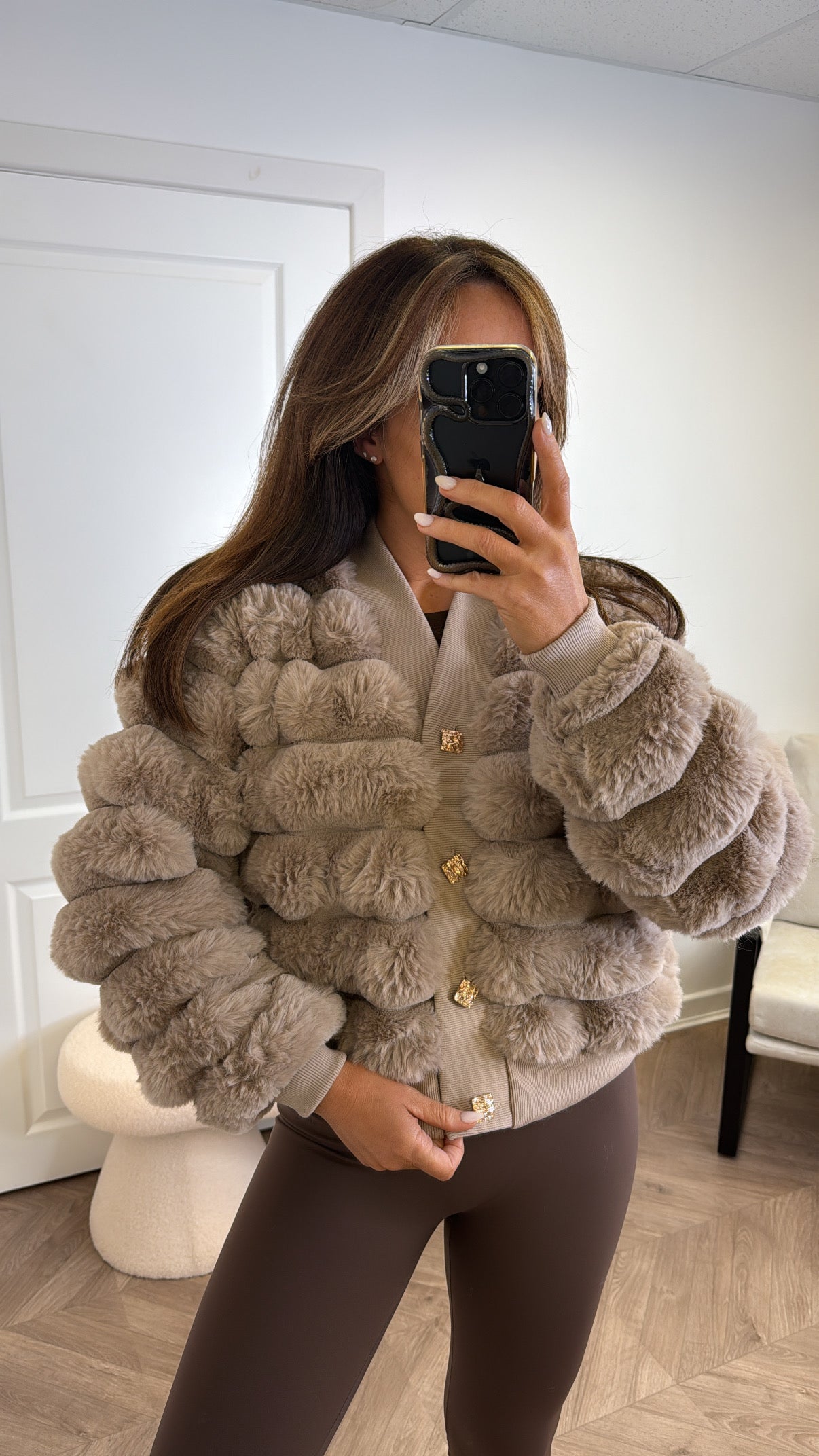 PORTIA beige faux fur cardigan