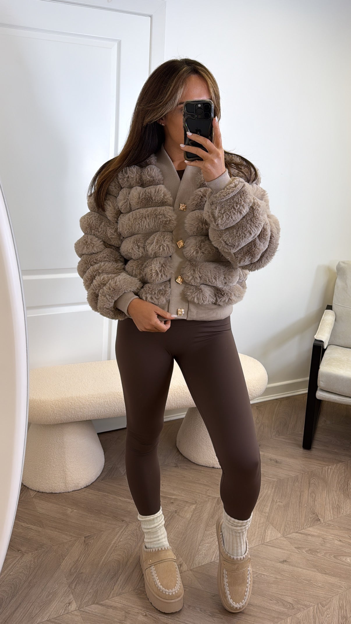 PORTIA beige faux fur cardigan